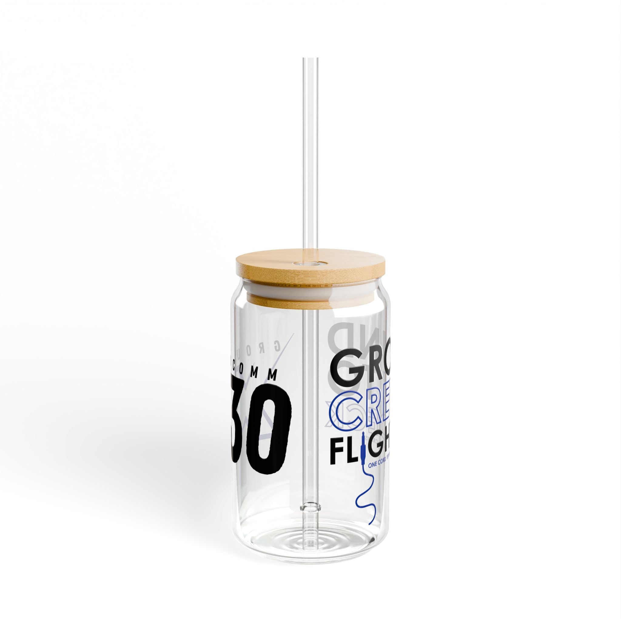 GroundComm X30 - 16oz Sipper Glass with Bamboo Lid & Straw