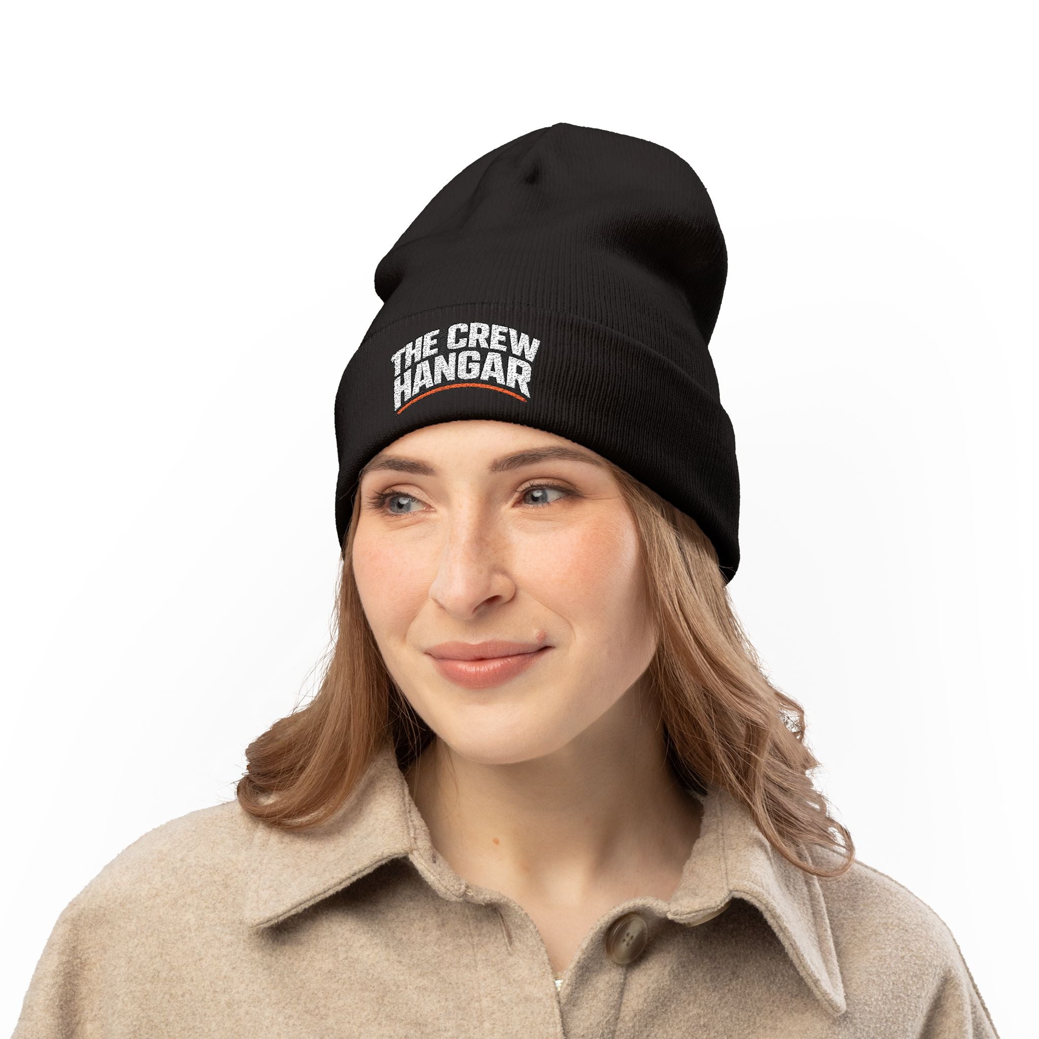 Embroidered 'The Crew Hangar' Knit Beanie — Cozy Crew Logo Winter Hat