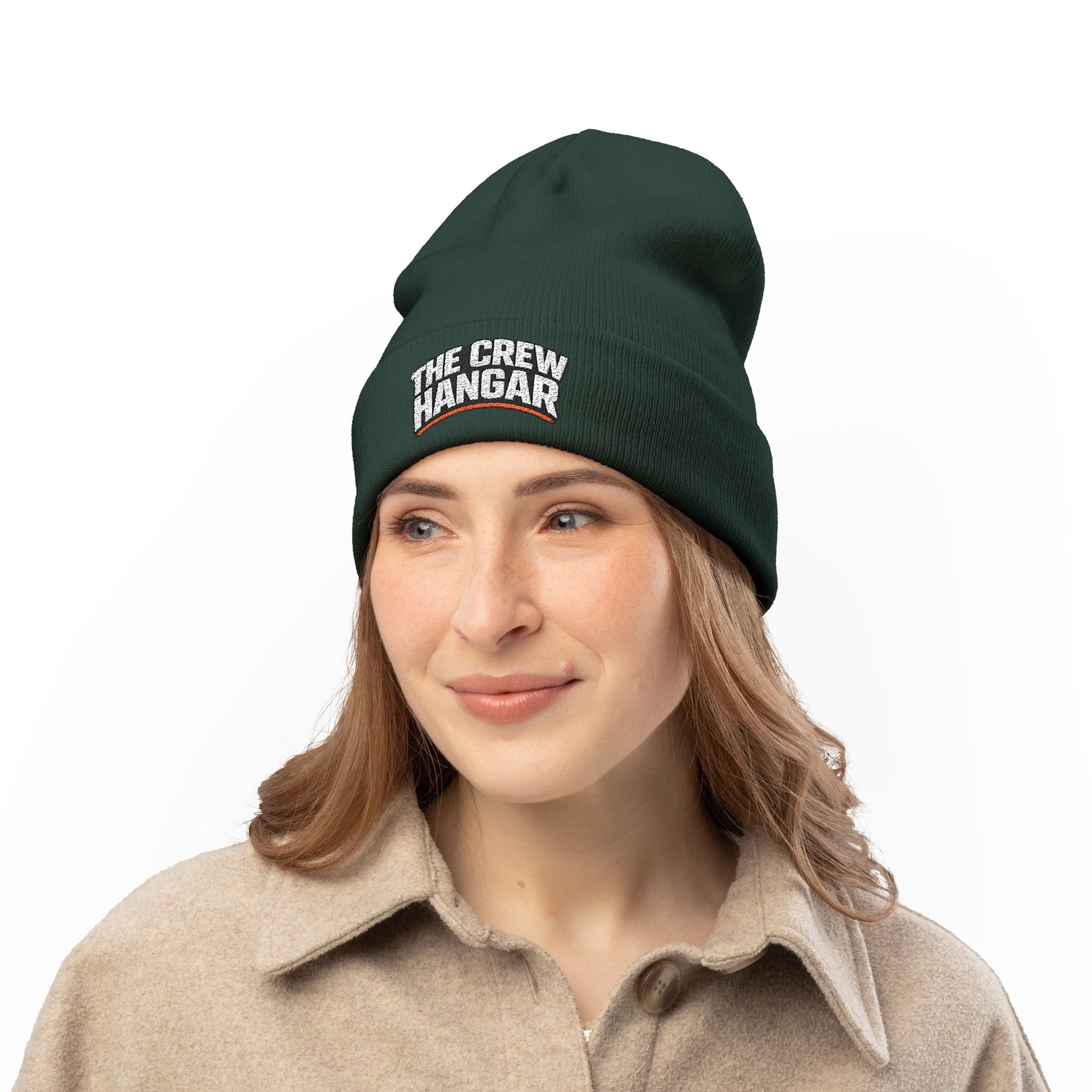 Embroidered 'The Crew Hangar' Knit Beanie — Cozy Crew Logo Winter Hat