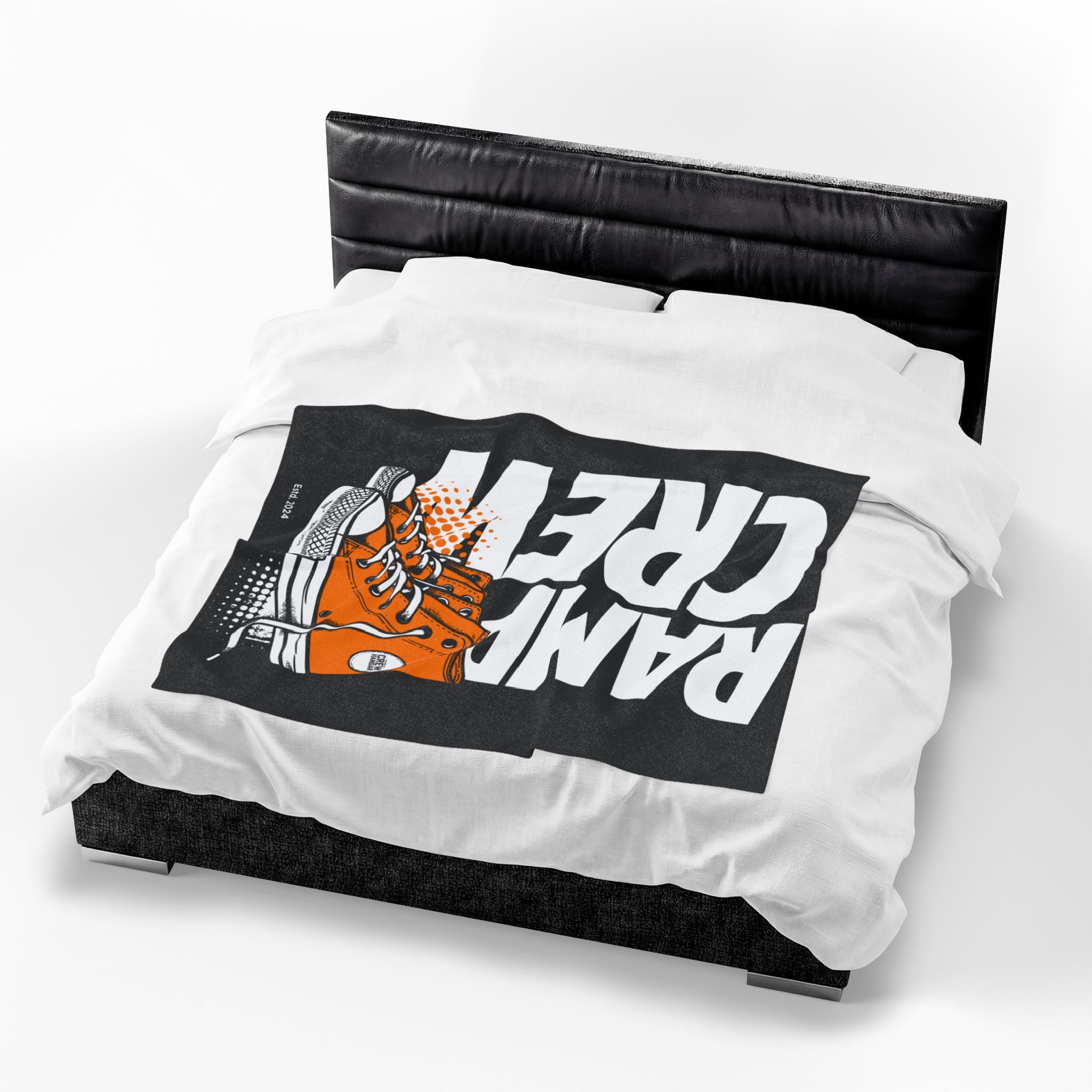 Velveteen Plush Blanket – 'Ramp Crew' Orange Sneaker Graphic Throw