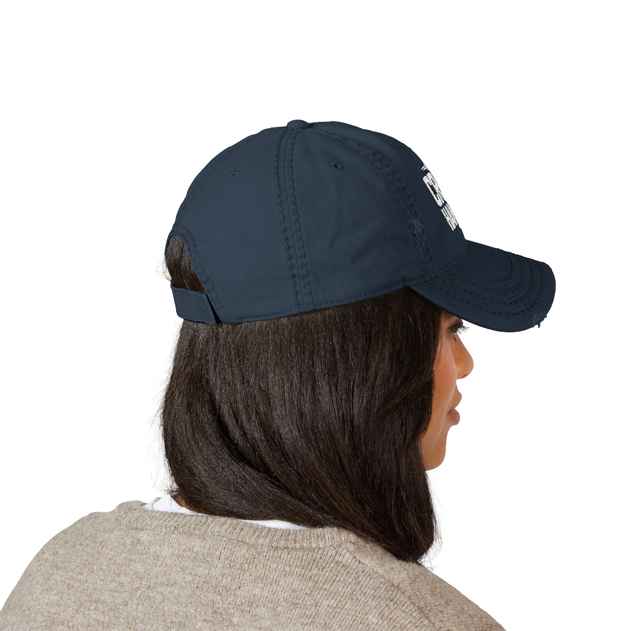 Distressed Embroidered Dad Hat - Casual Vintage Cap for Everyday Wear