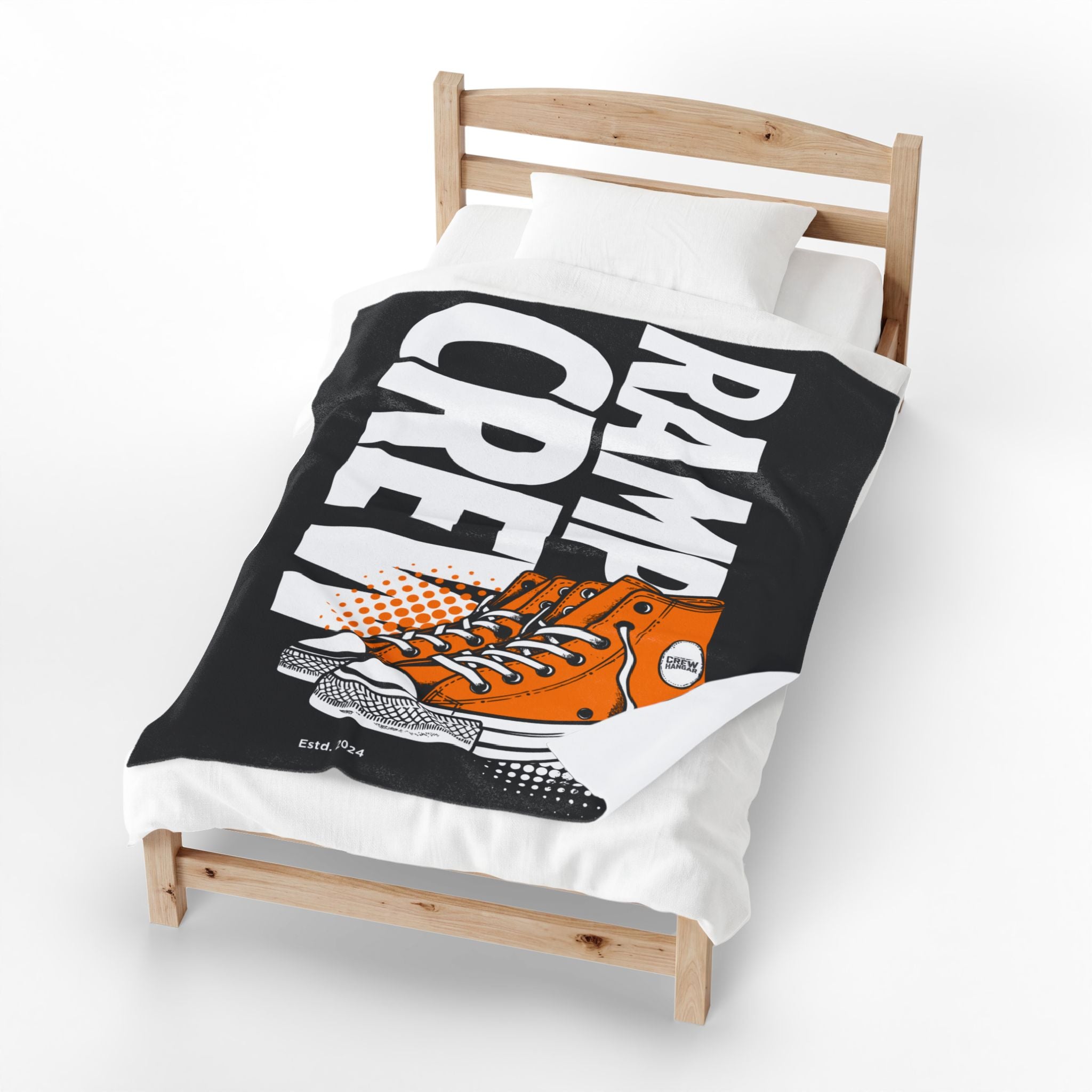 Velveteen Plush Blanket – 'Ramp Crew' Orange Sneaker Graphic Throw