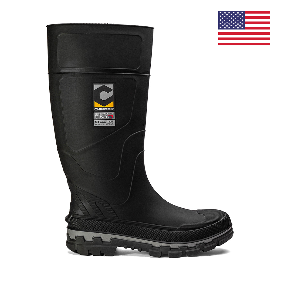 Kickaxe 15" Steel Toe Waterproof Rubber Boot – Black/Grey (by Chinook® Footwear)