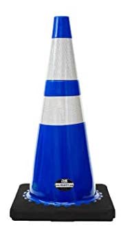 (Set of 16) 28" RK Blue Safety Traffic PVC Cones, Black Base with Two Reflective Collar