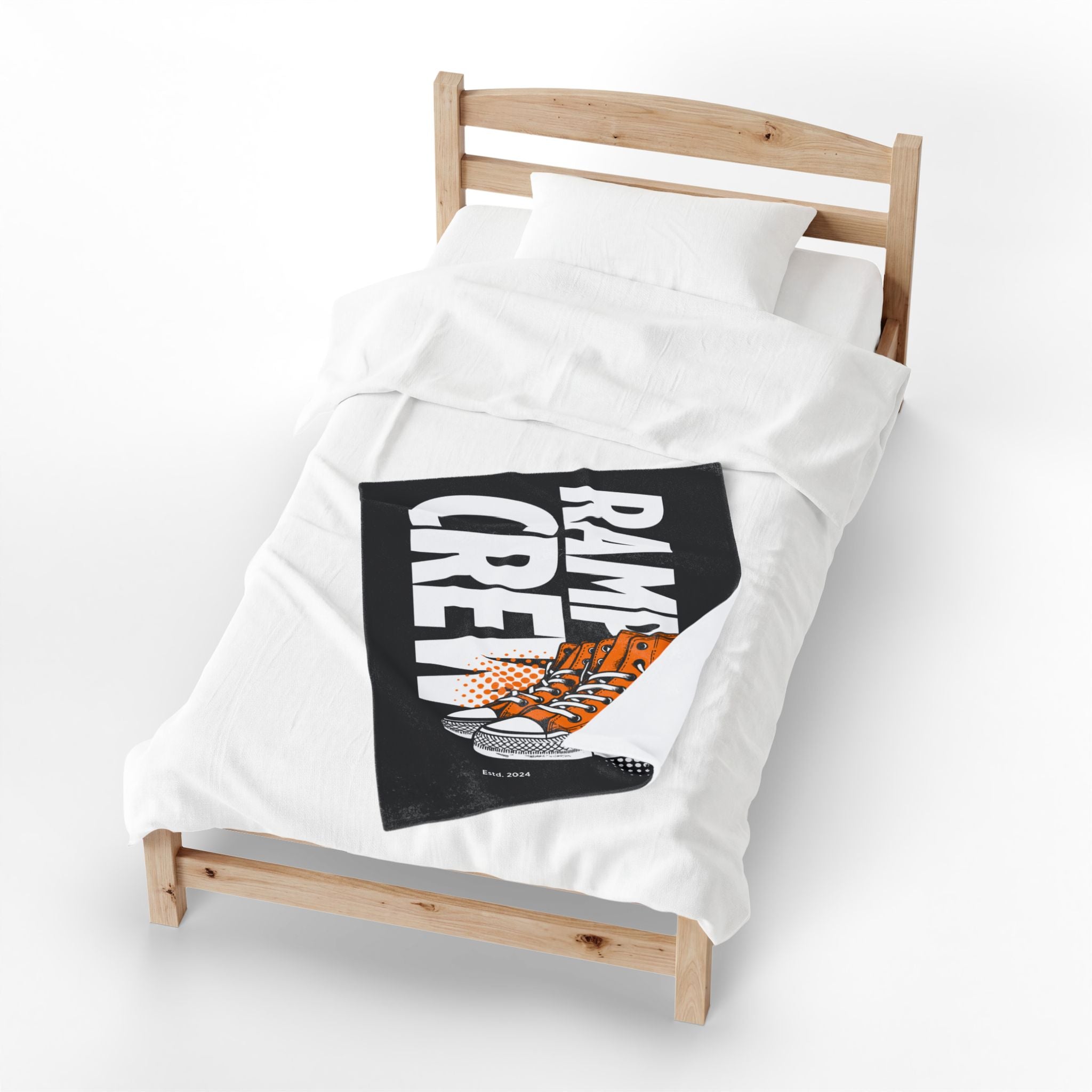 Velveteen Plush Blanket – 'Ramp Crew' Orange Sneaker Graphic Throw