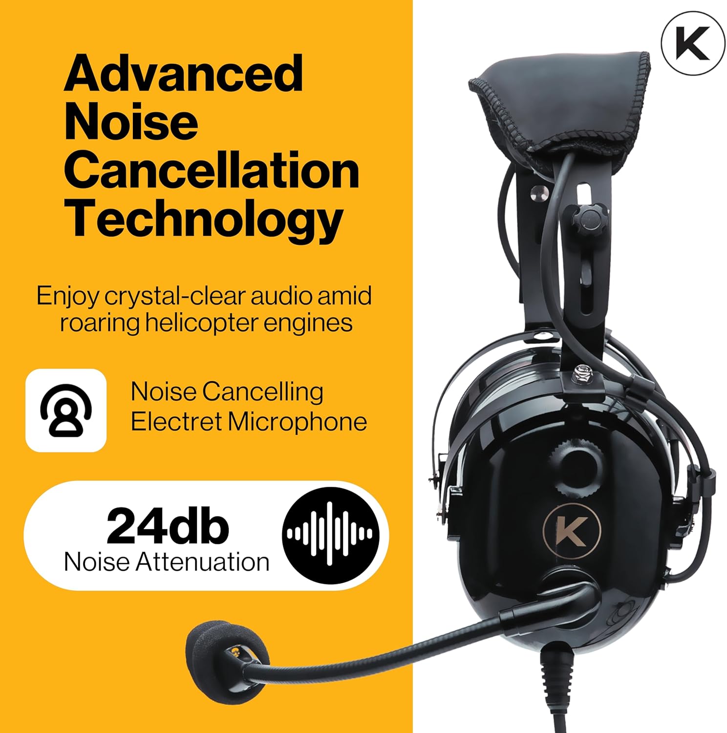 KORE H1 Helicopter Pilot Headset (Mono) with Headset Bag - U-174 Plugs