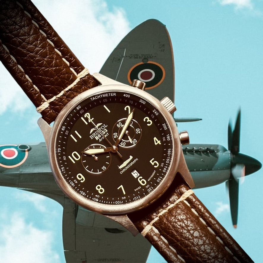 R6753 - Our Spitfire R6753 Tribute - Stainless Steel, Brush Finish, Brown Leather Band