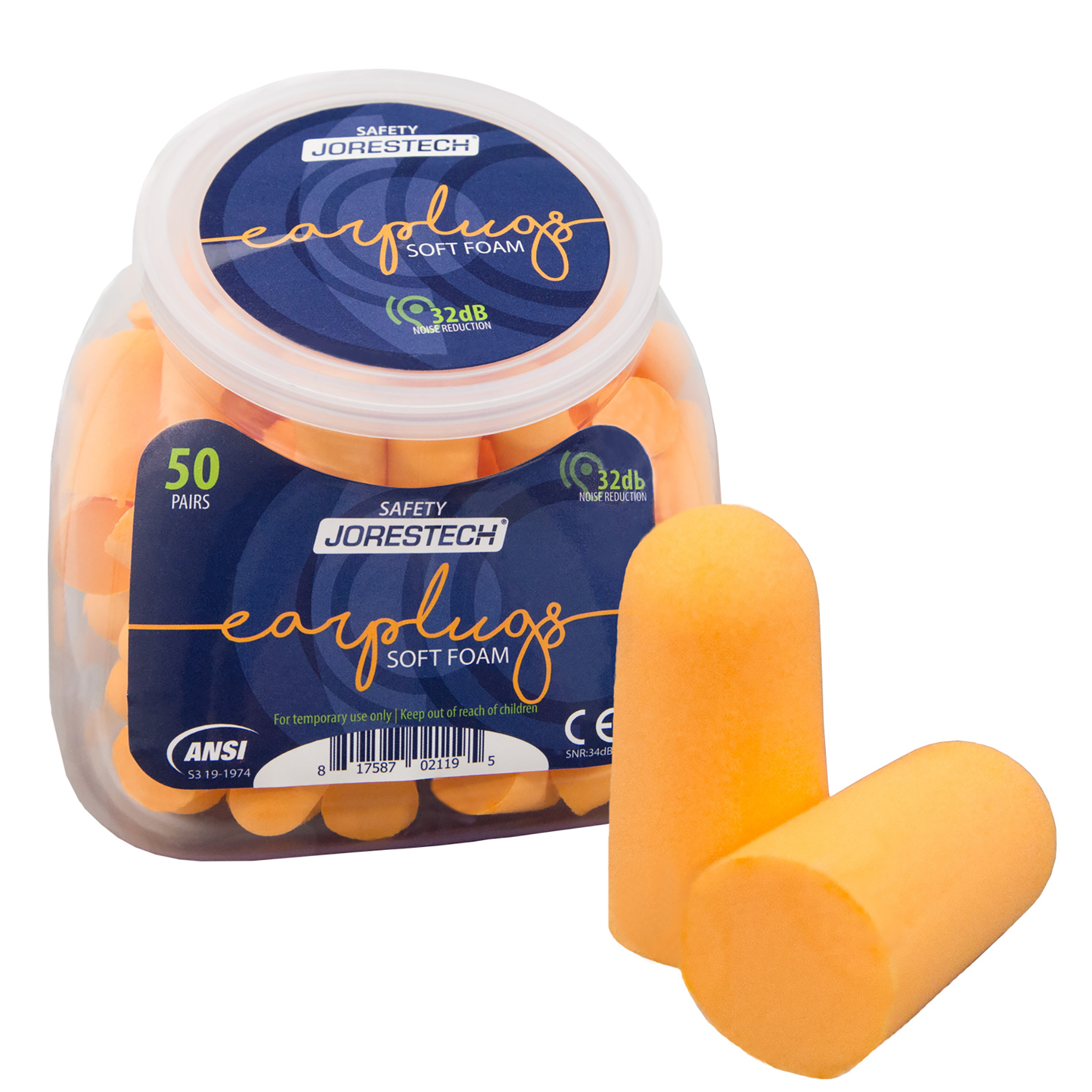 32db NRR Soft Foam Earplugs - 50 Pairs