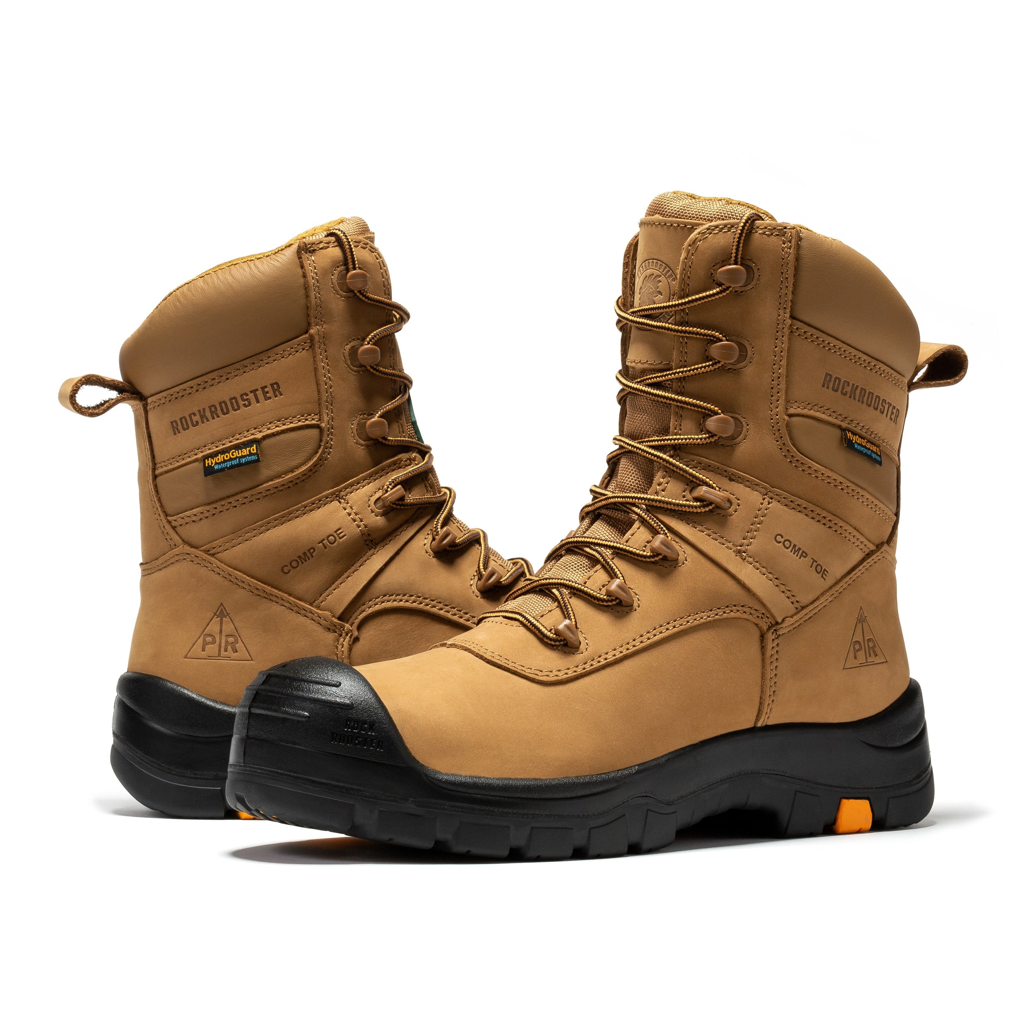 rockrooster Beaufort Men's Brown 8 inch Waterproof Composite Toe Work Boots AK831