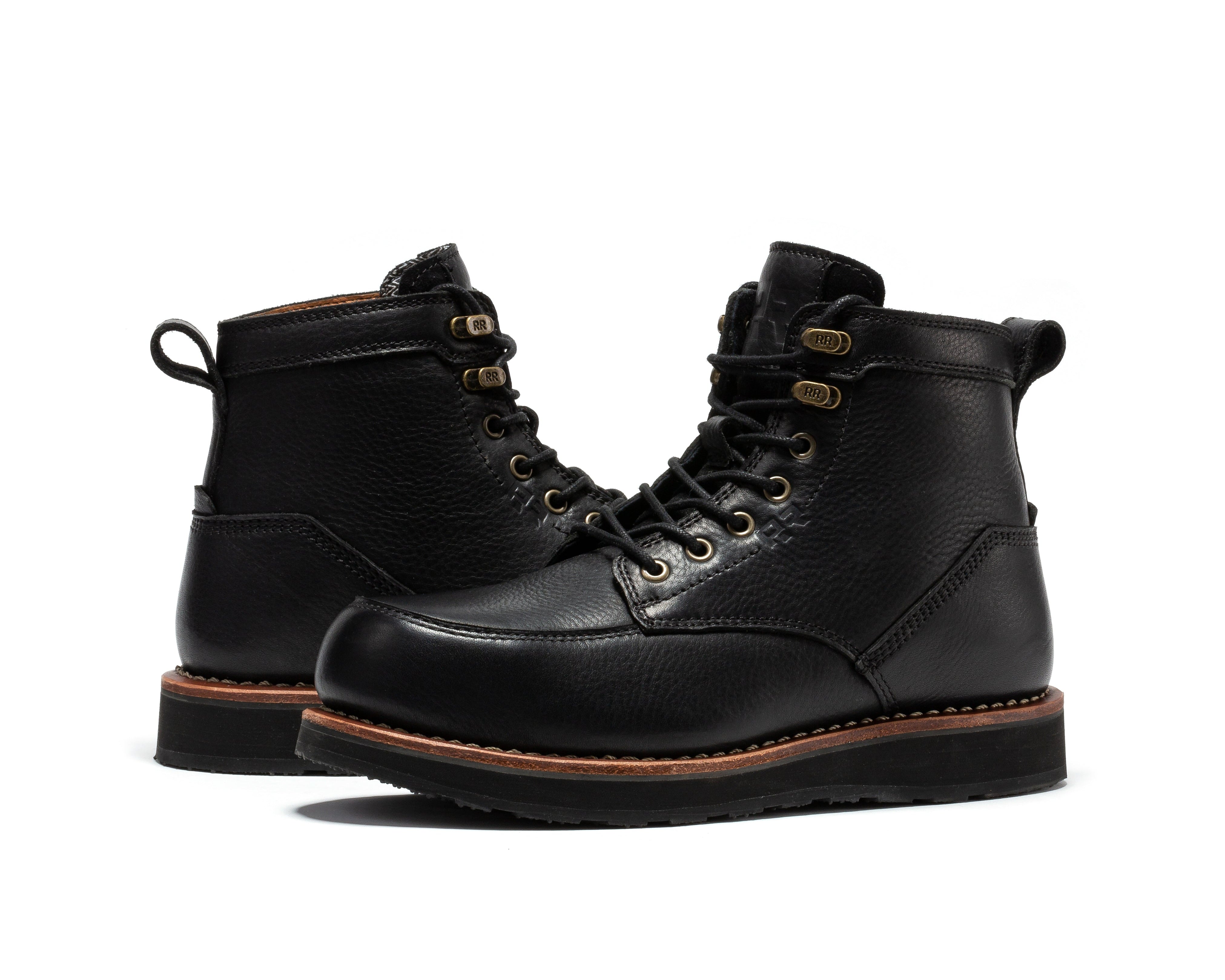 ROCKROOSTER Edgewood Men's 6 Inch Black Steel Toe Wedge Work Boots SAP610BK