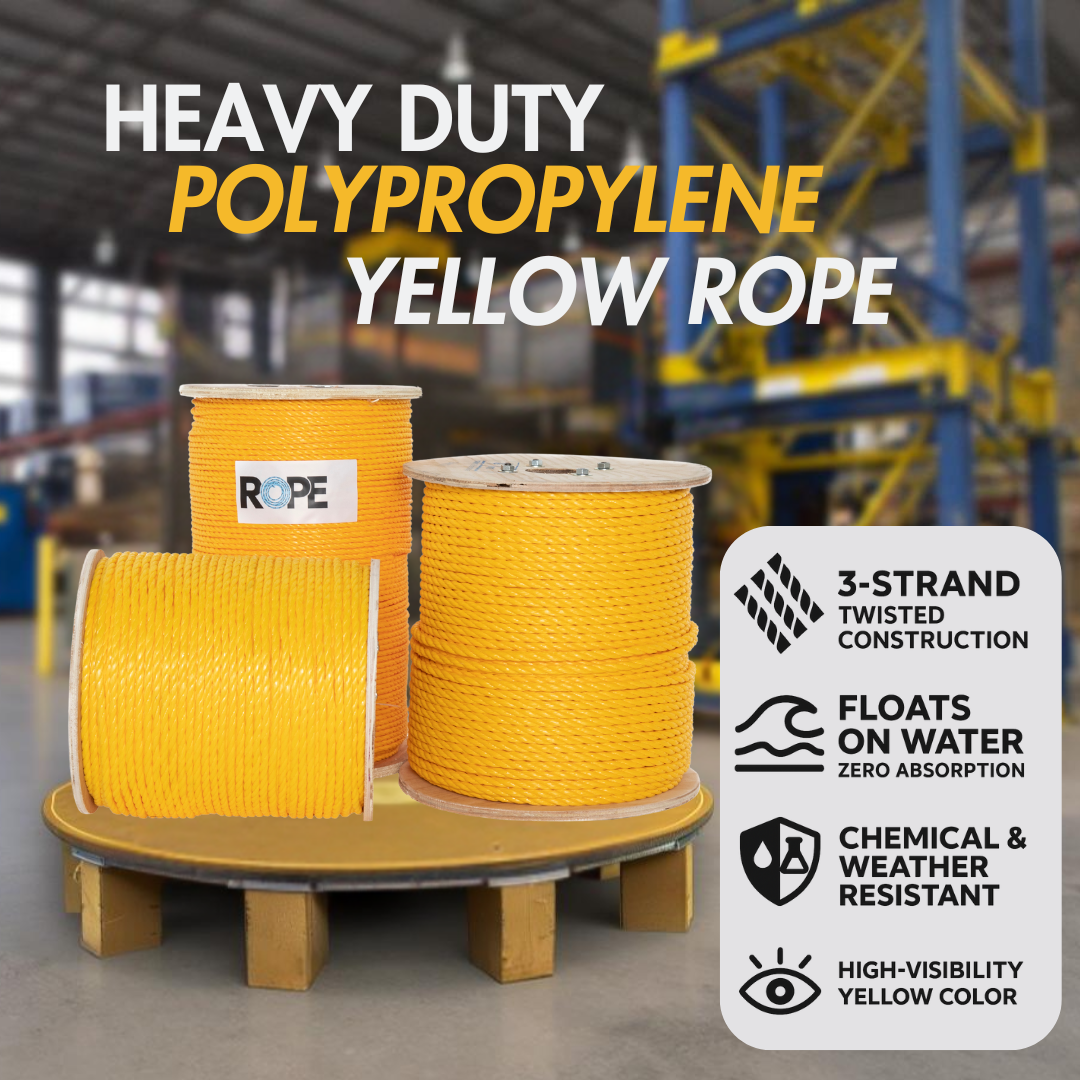 3-Strand Twisted Yellow Polypropylene Tire Chock Rope