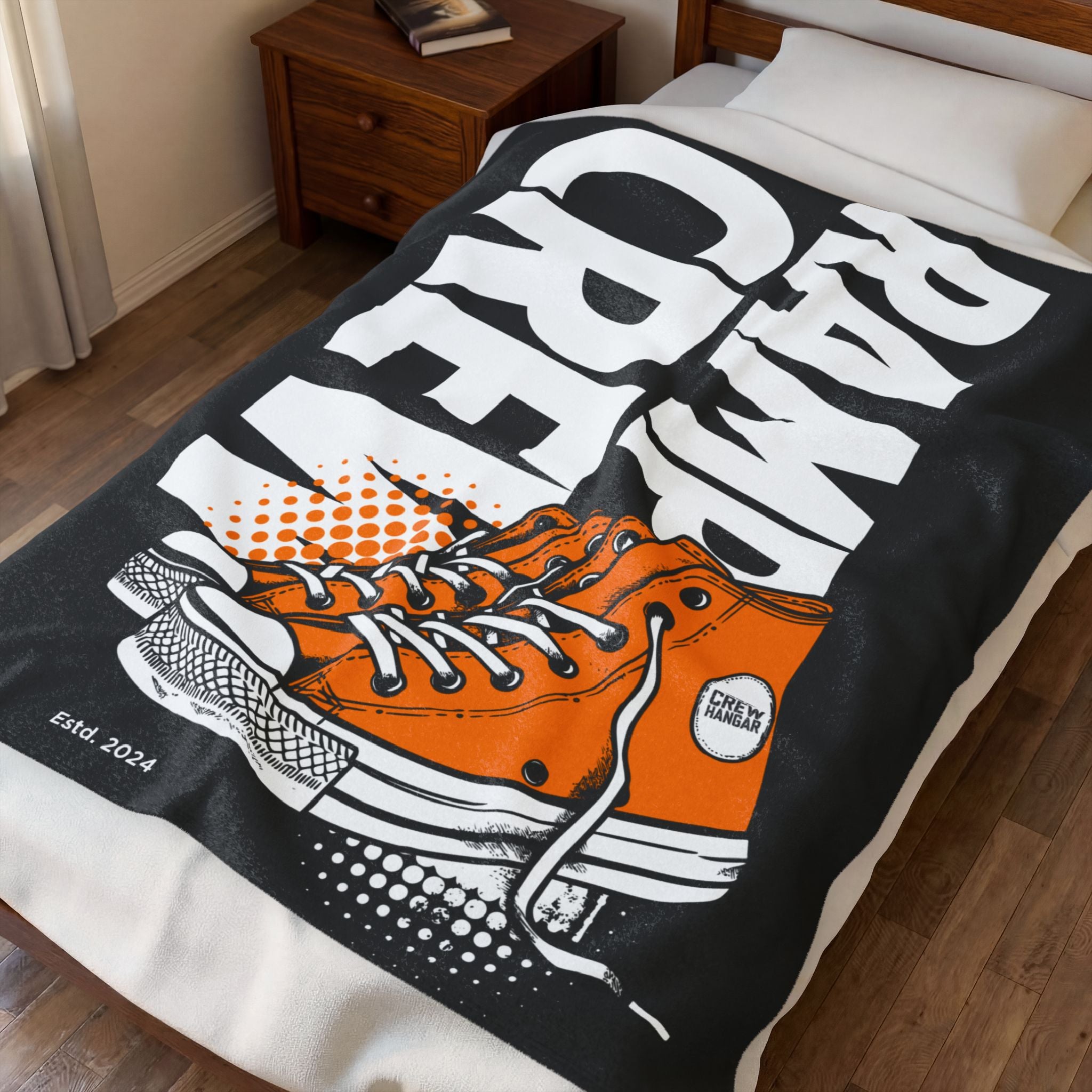 Velveteen Plush Blanket – 'Ramp Crew' Orange Sneaker Graphic Throw