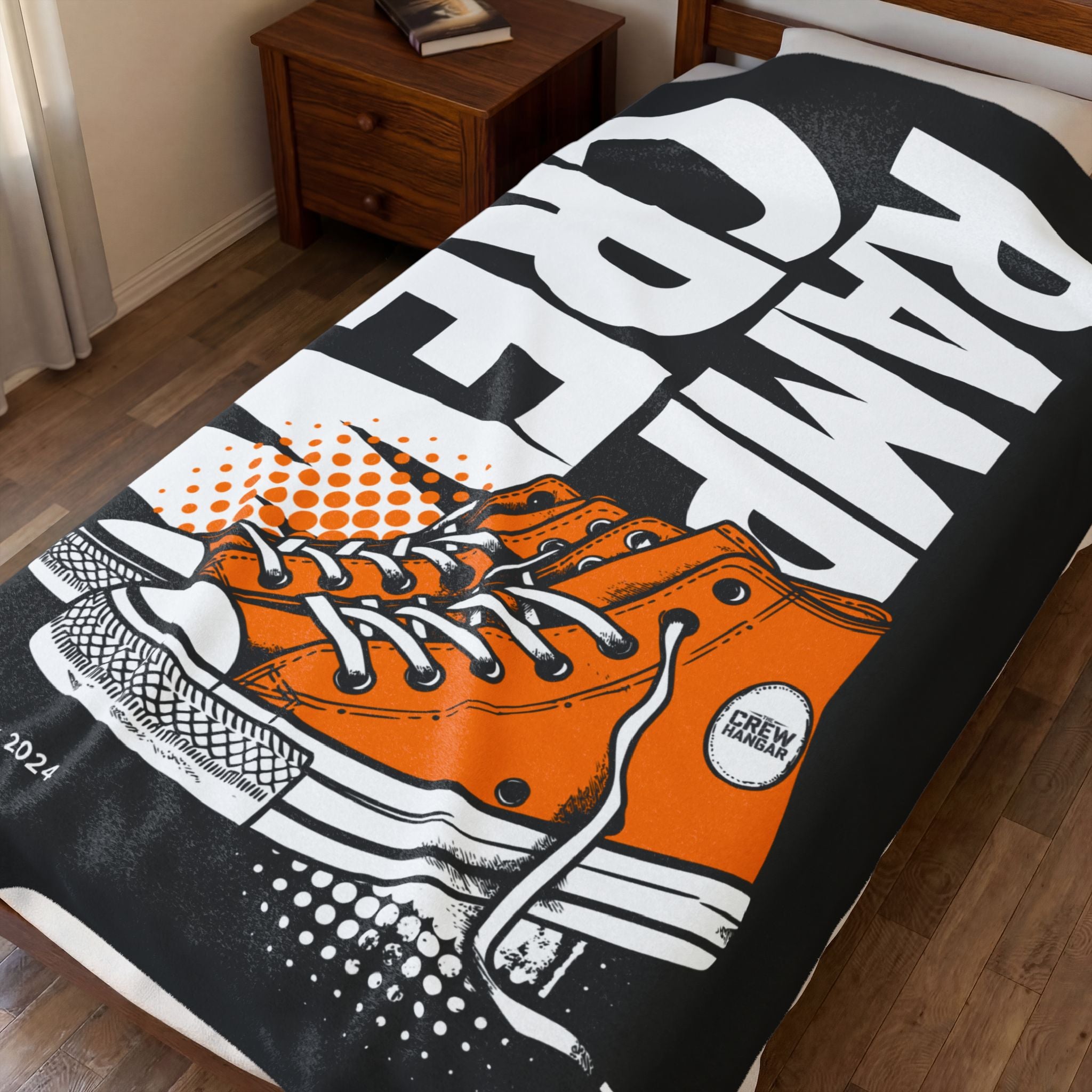 Velveteen Plush Blanket – 'Ramp Crew' Orange Sneaker Graphic Throw
