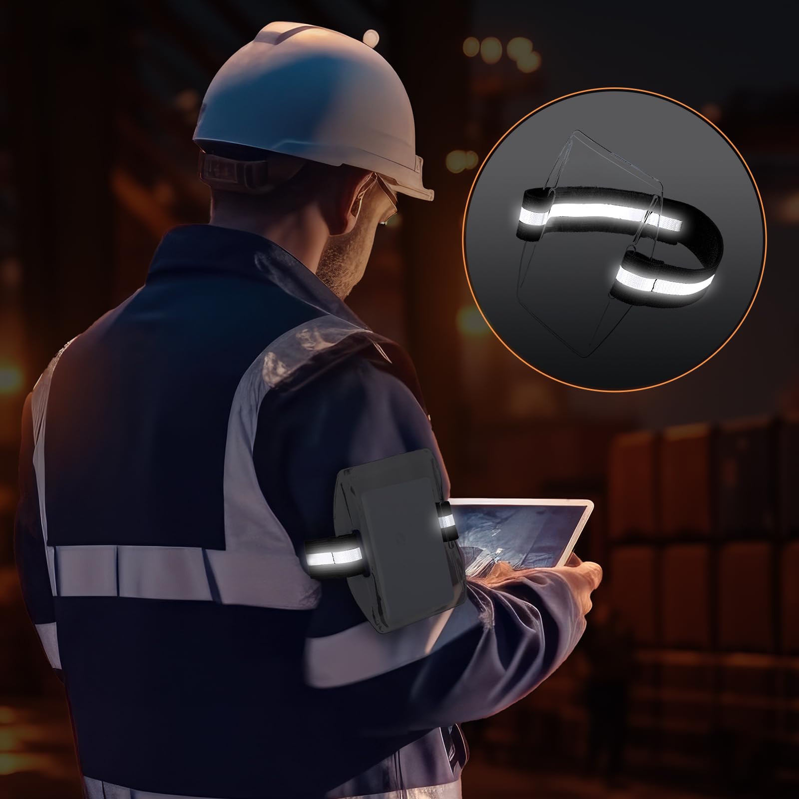 Epakh 30 Pcs Arm Badge Holder Armband ID Card Holder with Hook and Loop Fastener Clear Plastic Name Tag Badge Holder, Universal Size (Blue,Reflective Strips)