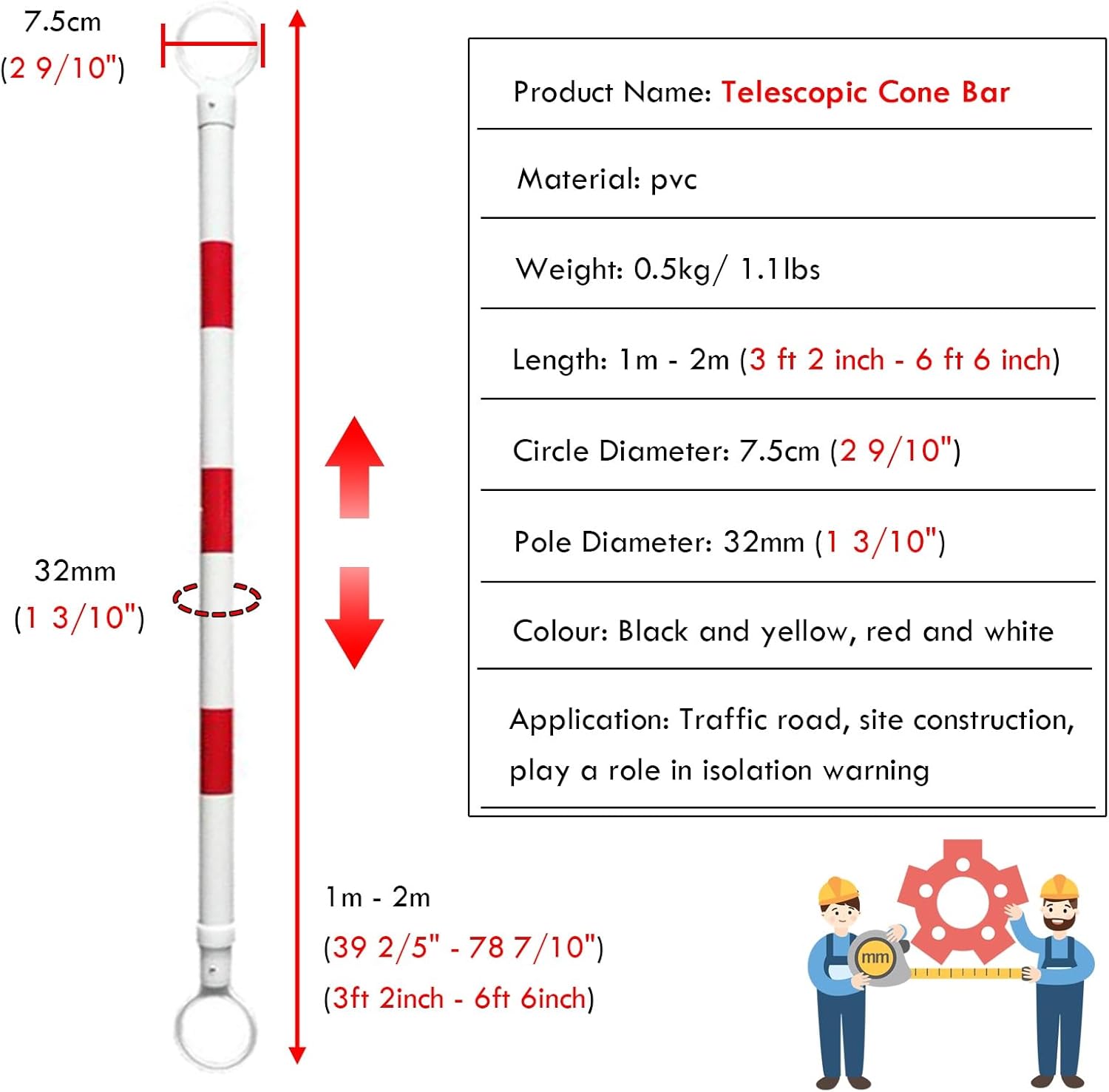 3.3ft 6.6ft Retractable Warning Cone Bar, Pack of 10 20 30 40 50 Commercial Traffic Cone Barrier Extension Poles/ Cone Rod for Pedestrian Crossing/ Public Area, Cones with Bars Across(Yellow-black,10