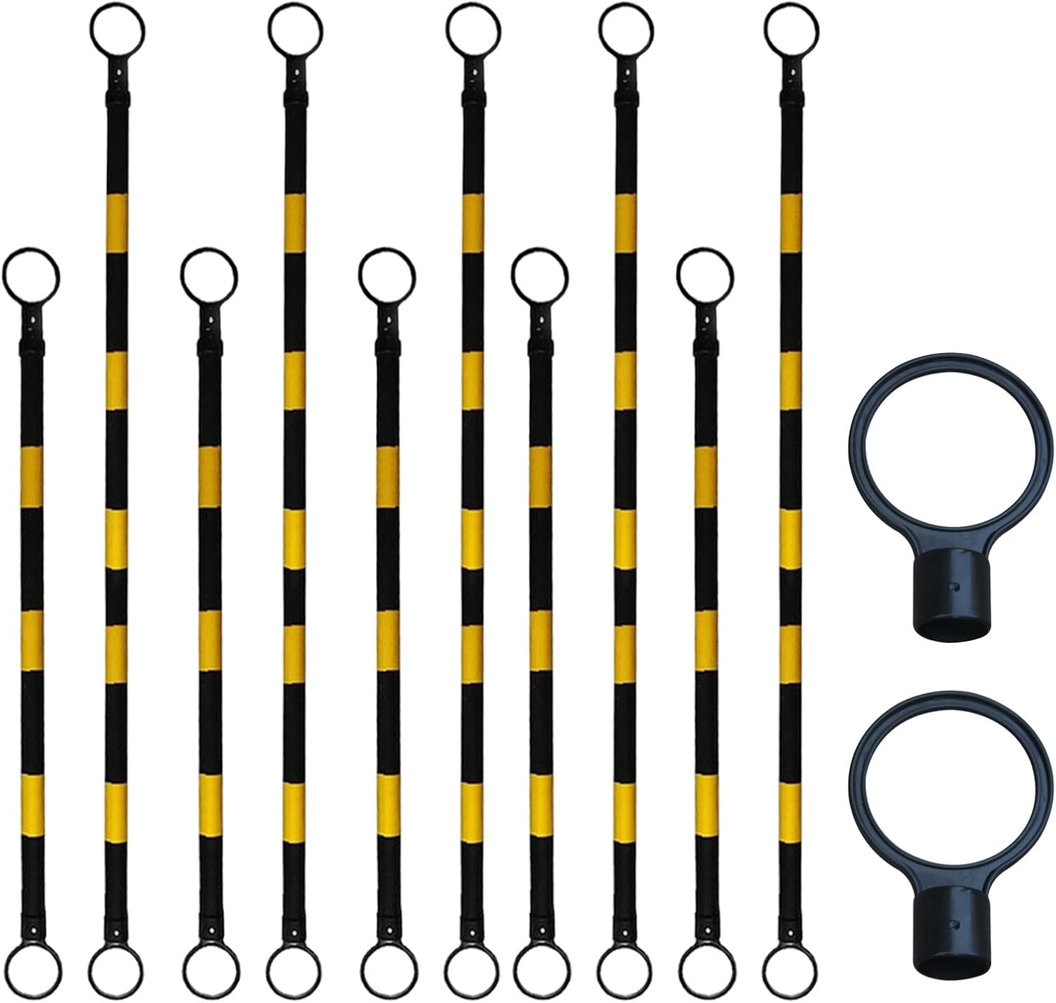 3.3ft 6.6ft Retractable Warning Cone Bar, Pack of 10 20 30 40 50 Commercial Traffic Cone Barrier Extension Poles/ Cone Rod for Pedestrian Crossing/ Public Area, Cones with Bars Across(Yellow-black,10