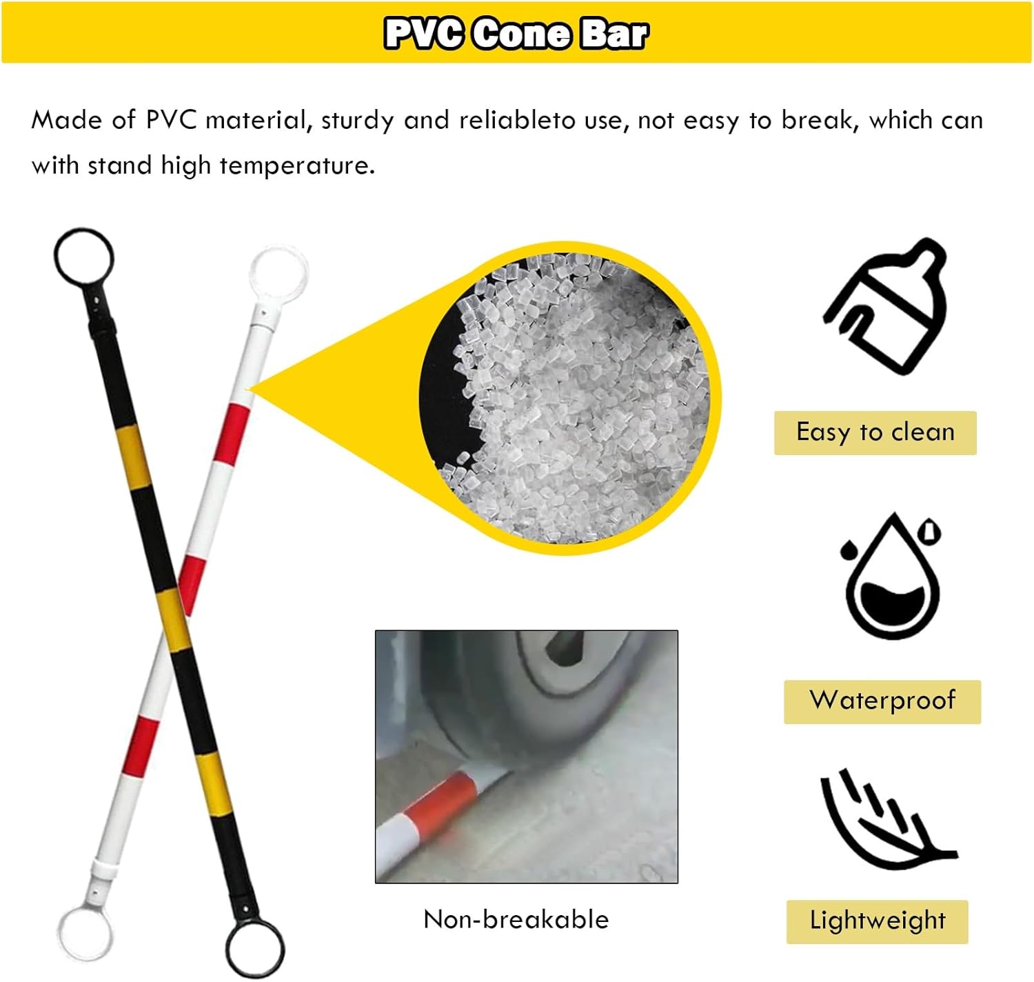 3.3ft 6.6ft Retractable Warning Cone Bar, Pack of 10 20 30 40 50 Commercial Traffic Cone Barrier Extension Poles/ Cone Rod for Pedestrian Crossing/ Public Area, Cones with Bars Across(Yellow-black,10