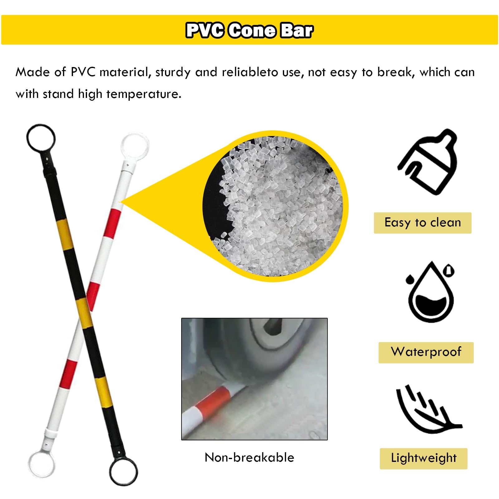 3.3ft 6.6ft Retractable Warning Cone Bar, Pack of 10 20 30 40 50 Commercial Traffic Cone Barrier Extension Poles/ Cone Rod for Pedestrian Crossing/ Public Area, Cones with Bars Across(Yellow-black,10