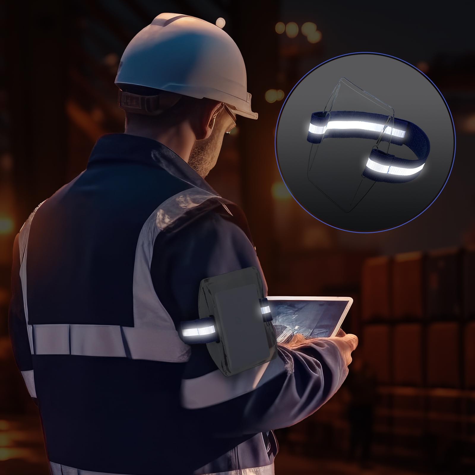 Epakh 30 Pcs Arm Badge Holder Armband ID Card Holder with Hook and Loop Fastener Clear Plastic Name Tag Badge Holder, Universal Size (Blue,Reflective Strips)