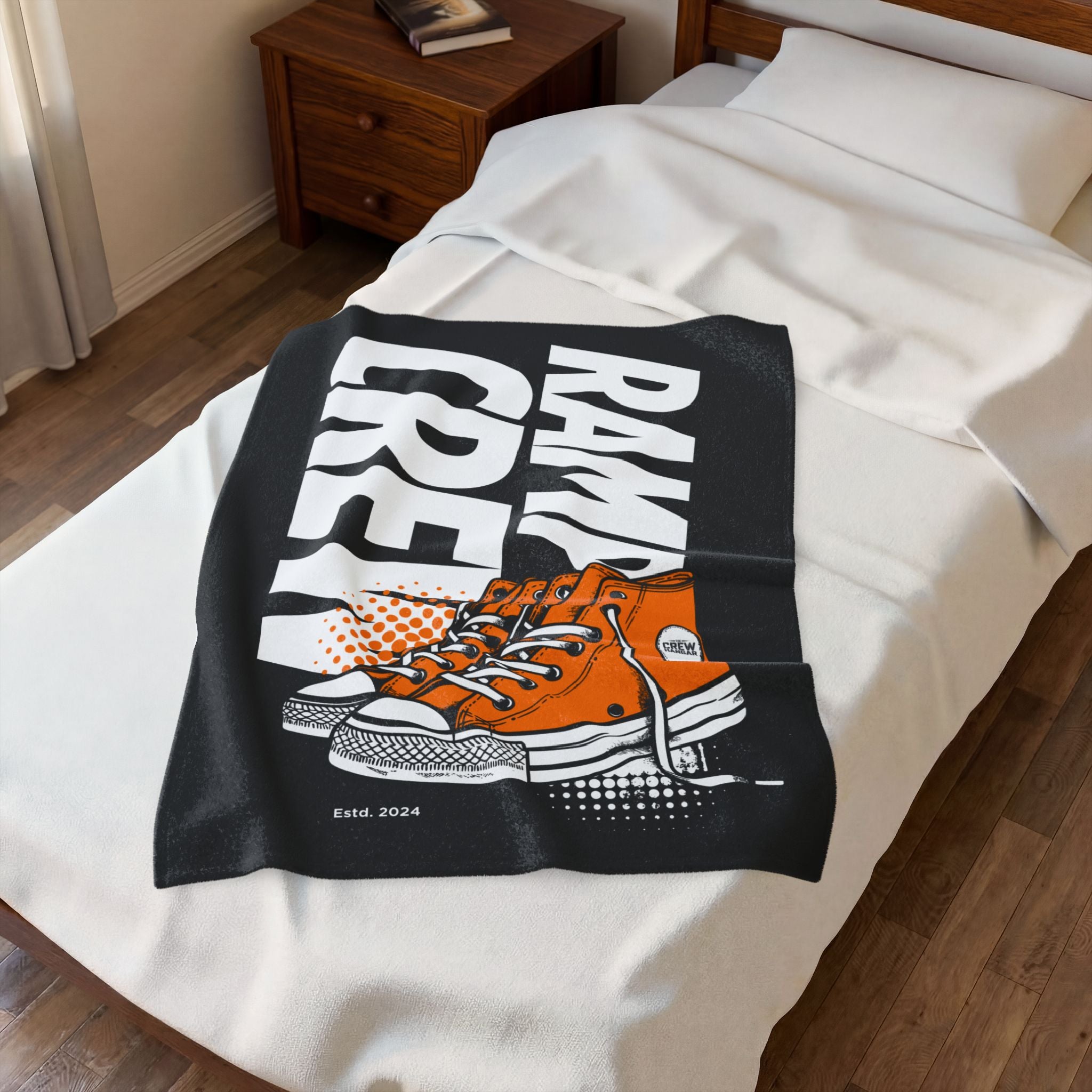 Velveteen Plush Blanket – 'Ramp Crew' Orange Sneaker Graphic Throw