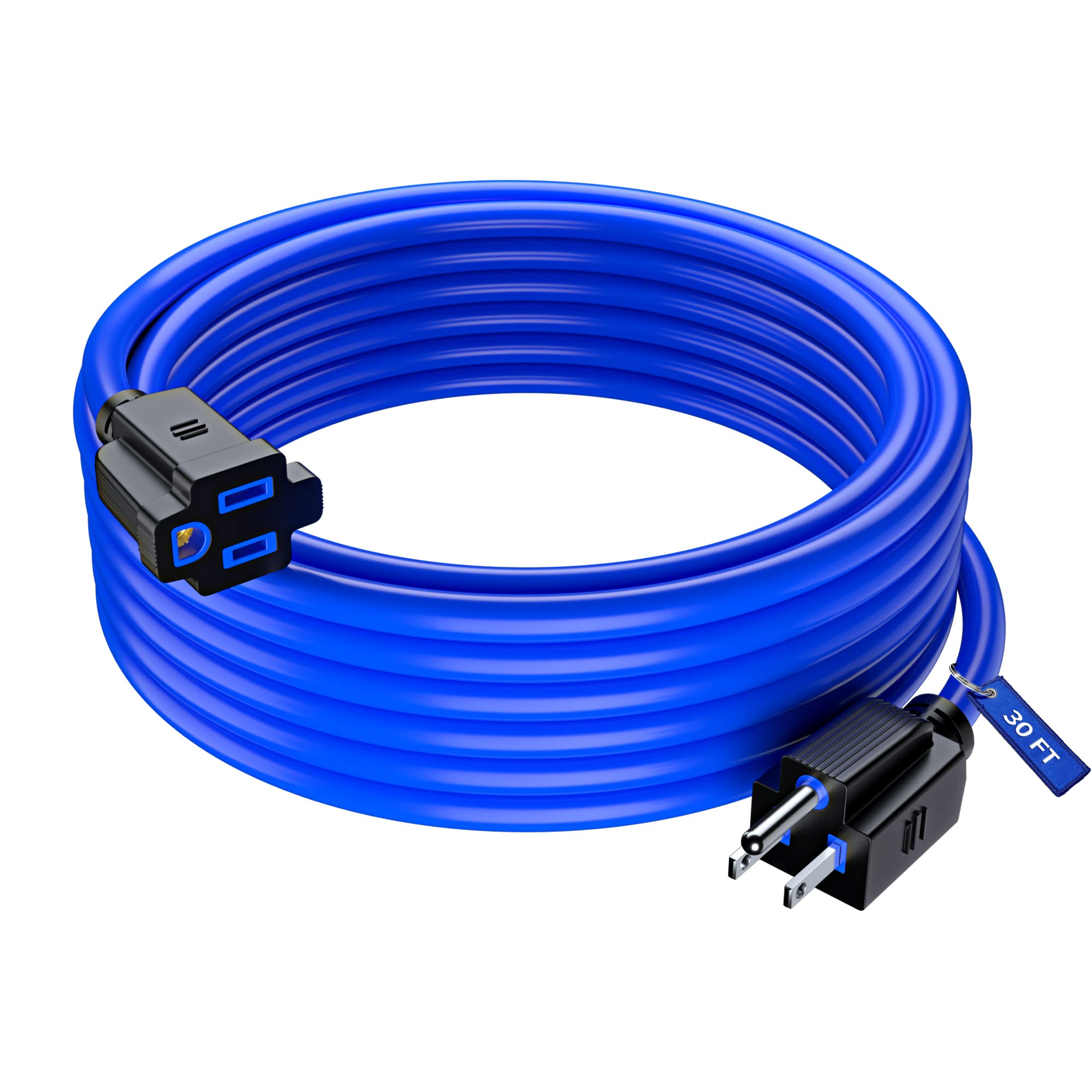Maximm Extension Cord 10 Ft Blue Power Cords Indoor 16 Gauge Wire SJTW Heavy Duty ETL Listed (10Ft, Blue)