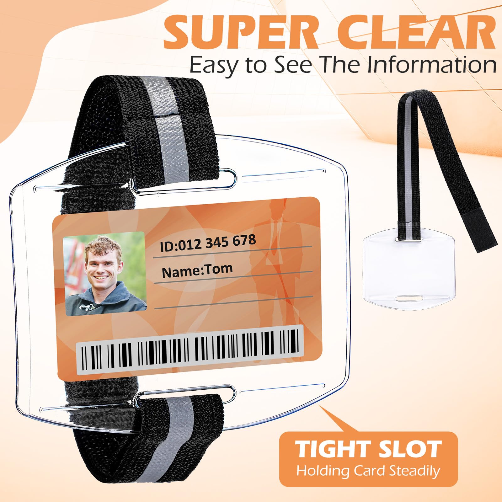 Epakh 30 Pcs Arm Badge Holder Armband ID Card Holder with Hook and Loop Fastener Clear Plastic Name Tag Badge Holder, Universal Size (Blue,Reflective Strips)