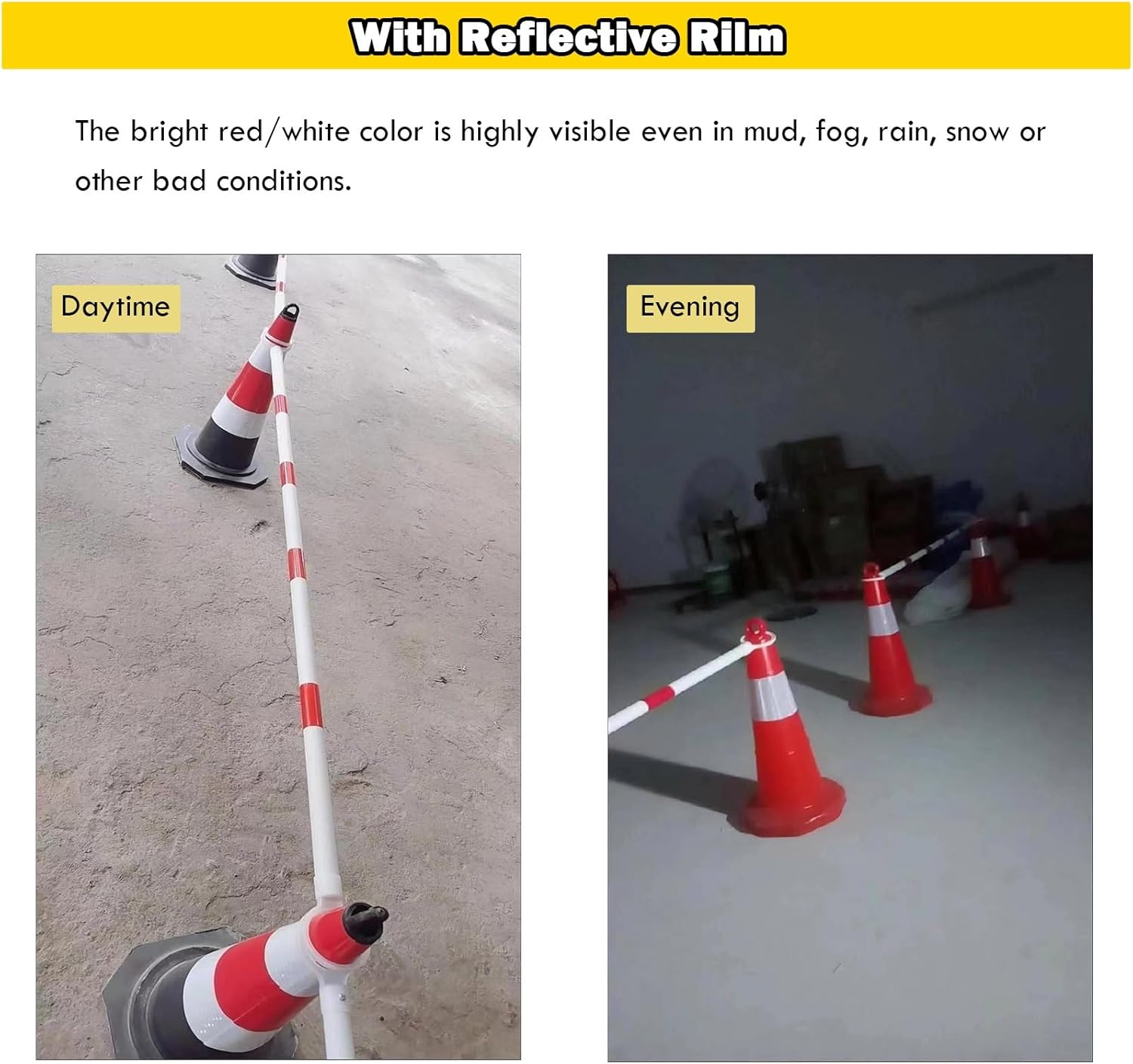 3.3ft 6.6ft Retractable Warning Cone Bar, Pack of 10 20 30 40 50 Commercial Traffic Cone Barrier Extension Poles/ Cone Rod for Pedestrian Crossing/ Public Area, Cones with Bars Across(Yellow-black,10