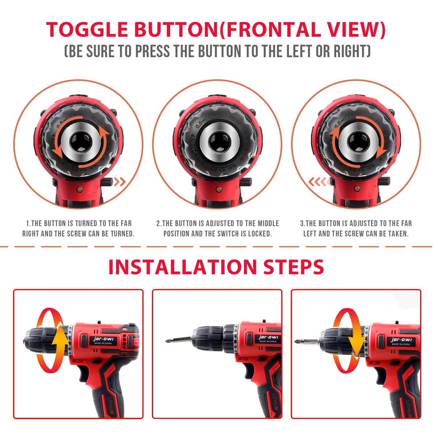 jar-owl 21V Tool Set with Drill, 350 in-lb Torque, 0-1350RMP Variable Speed, 10MM 3/8'' Keyless Chuck, 18+1 Clutch, 1.5Ah Li-Ion Battery & Charger with Tool Kit