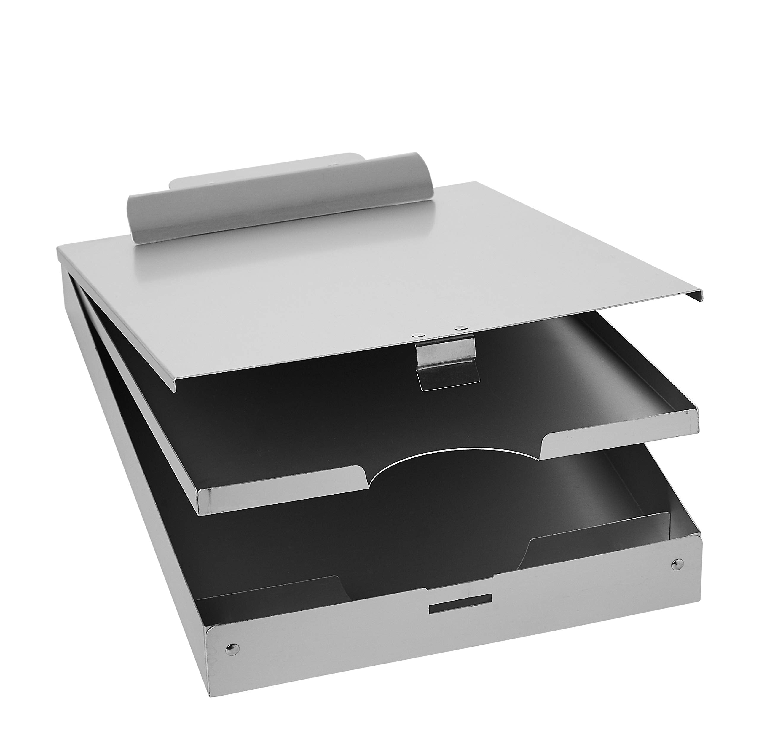 Metal Clipboard with 2 Compartments and Interior 250 Sheet Paper Storage, 14.09 x 9.21 x 2.6 inches, letter size, Silver