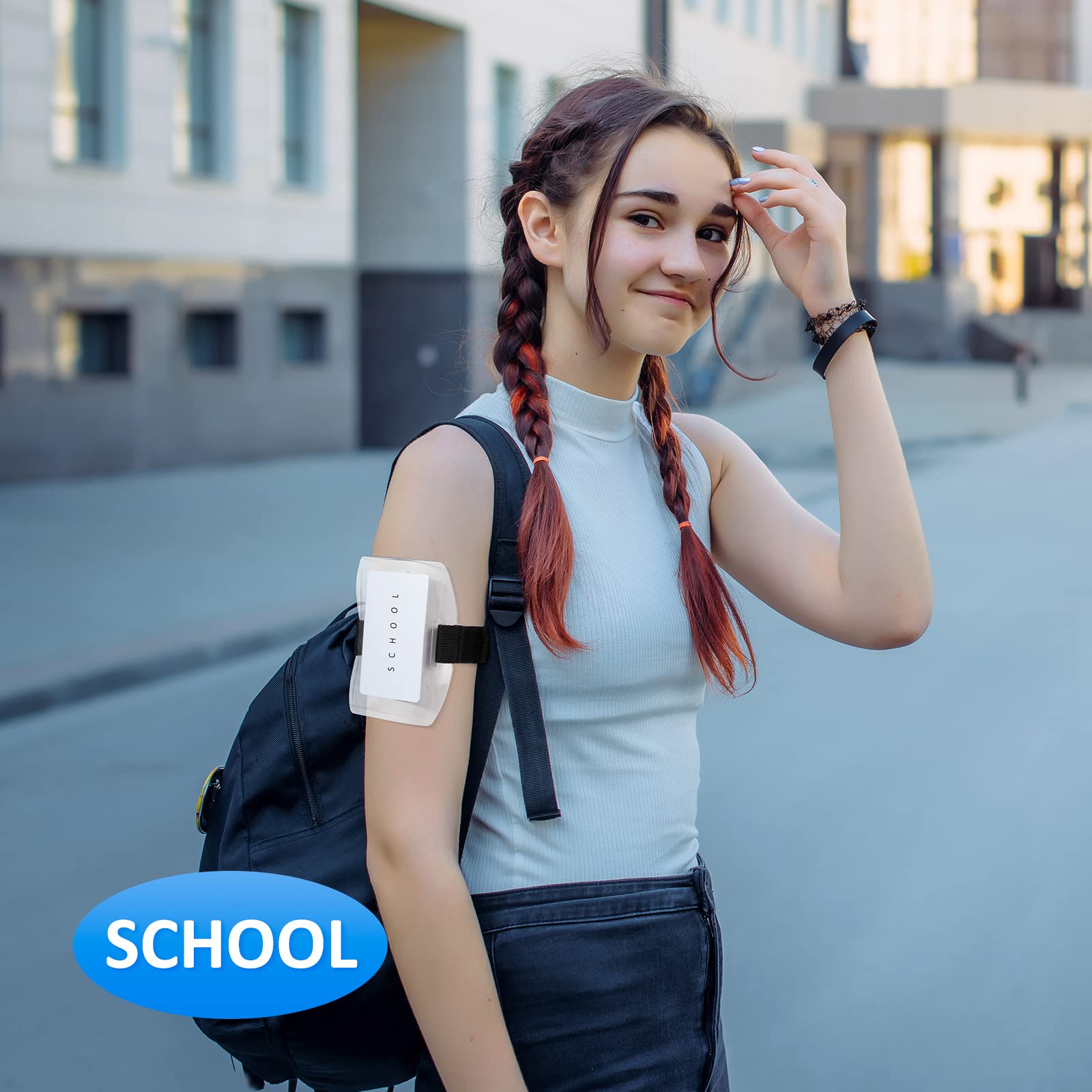 Epakh 30 Pcs Arm Badge Holder Armband ID Card Holder with Hook and Loop Fastener Clear Plastic Name Tag Badge Holder, Universal Size (Blue,Reflective Strips)