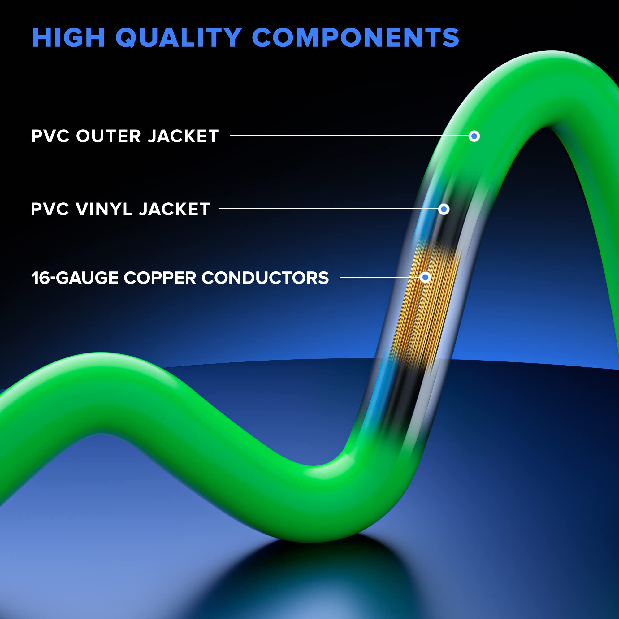 Maximm Extension Cord 10 Ft Blue Power Cords Indoor 16 Gauge Wire SJTW Heavy Duty ETL Listed (10Ft, Blue)