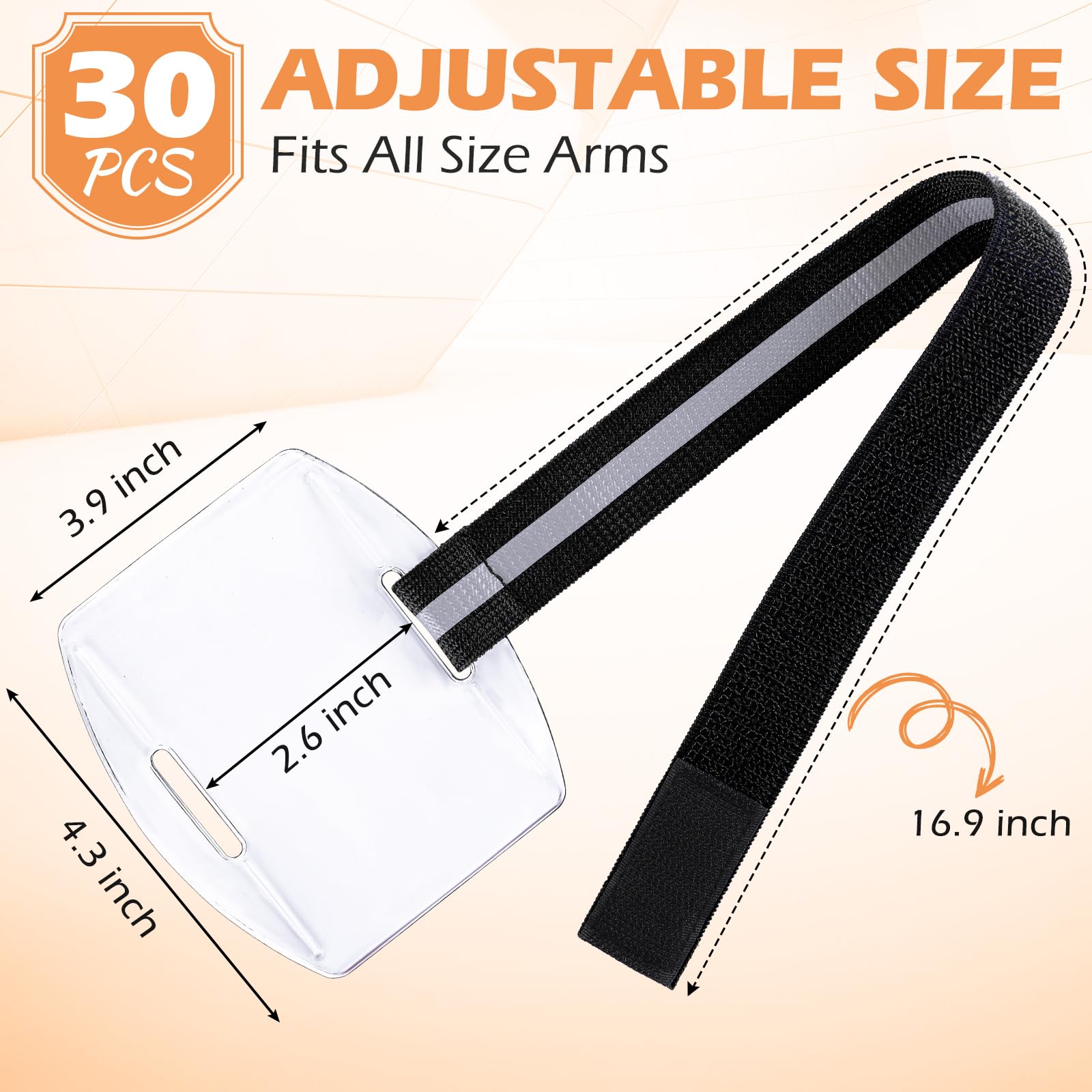 Epakh 30 Pcs Arm Badge Holder Armband ID Card Holder with Hook and Loop Fastener Clear Plastic Name Tag Badge Holder, Universal Size (Blue,Reflective Strips)