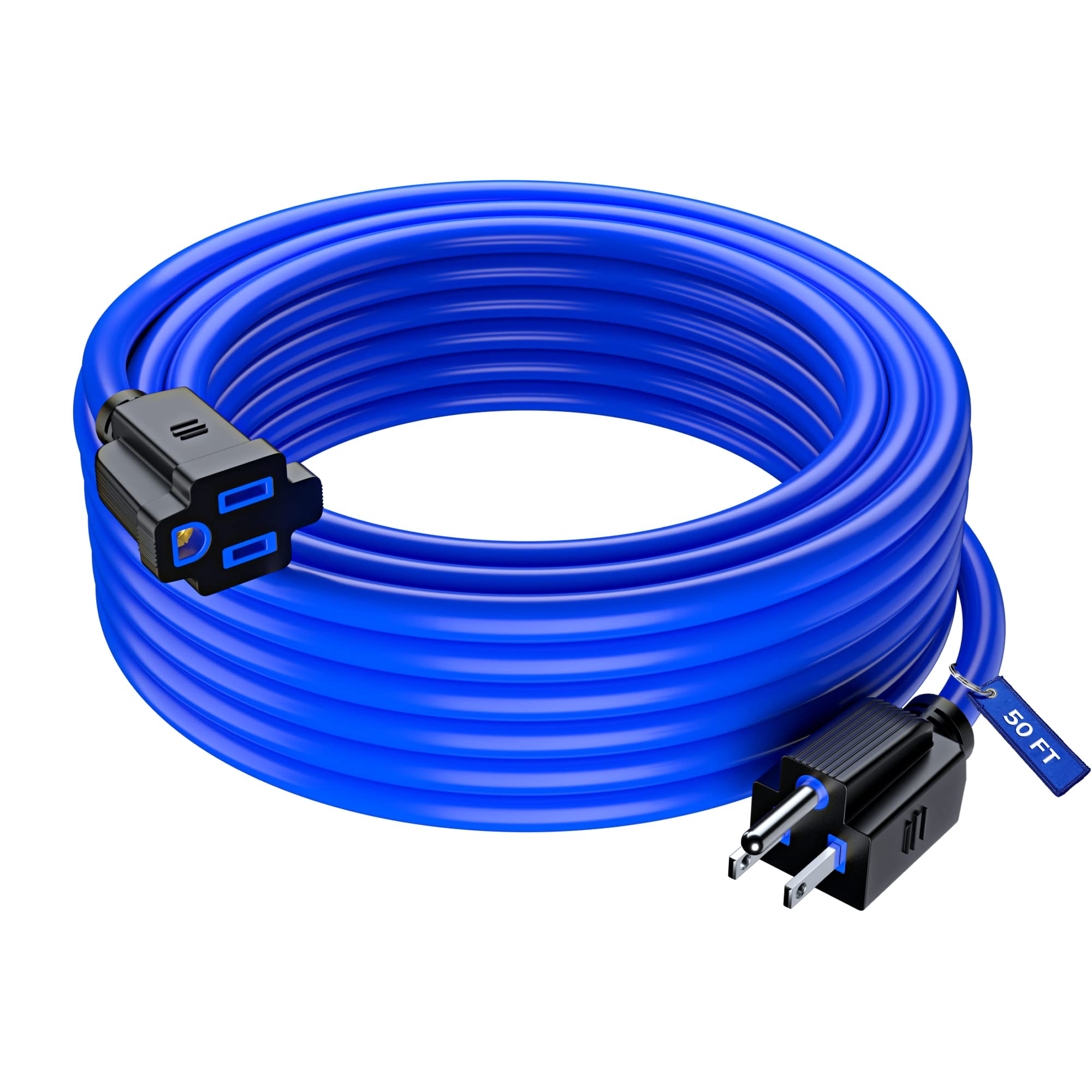 Maximm Extension Cord 10 Ft Blue Power Cords Indoor 16 Gauge Wire SJTW Heavy Duty ETL Listed (10Ft, Blue)