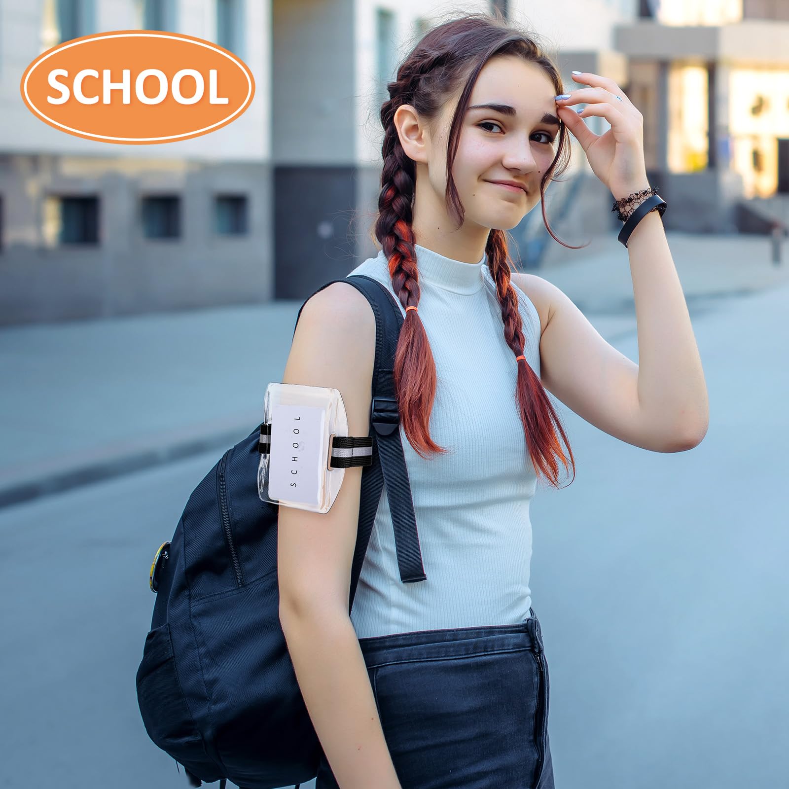 Epakh 30 Pcs Arm Badge Holder Armband ID Card Holder with Hook and Loop Fastener Clear Plastic Name Tag Badge Holder, Universal Size (Blue,Reflective Strips)