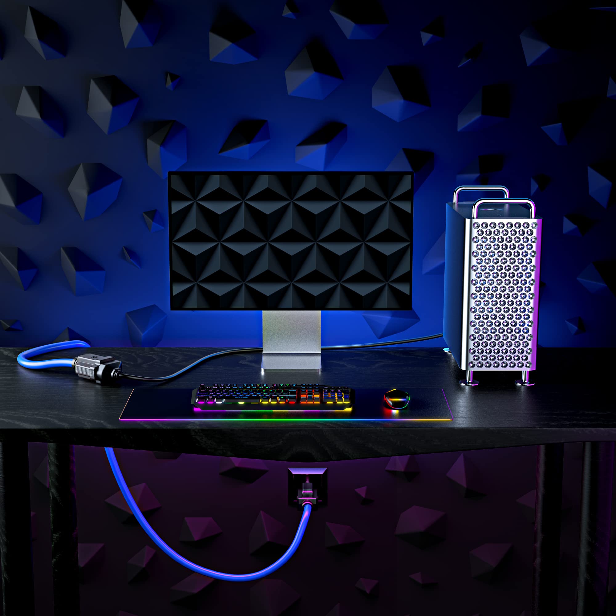 Maximm Extension Cord 10 Ft Blue Power Cords Indoor 16 Gauge Wire SJTW Heavy Duty ETL Listed (10Ft, Blue)