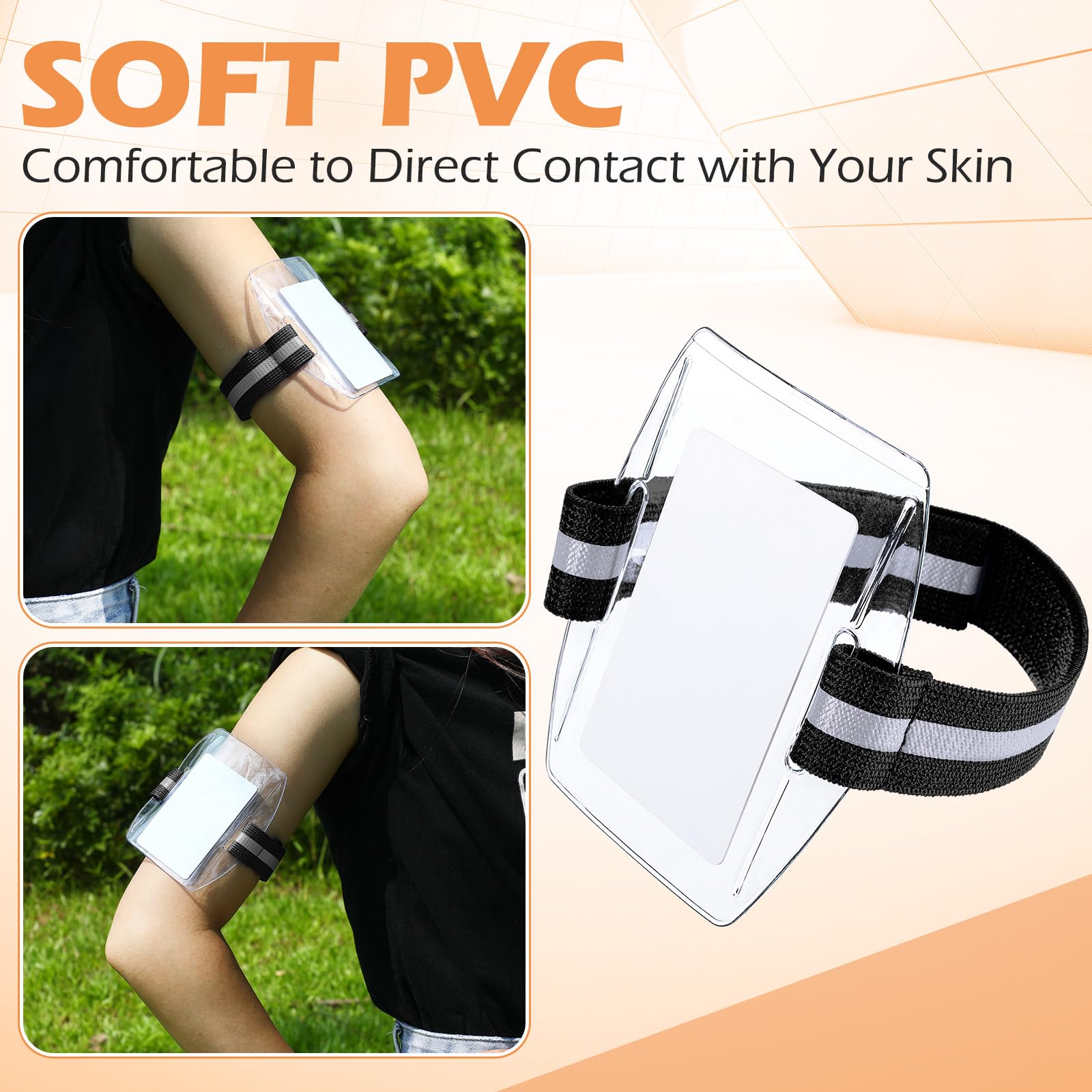 Epakh 30 Pcs Arm Badge Holder Armband ID Card Holder with Hook and Loop Fastener Clear Plastic Name Tag Badge Holder, Universal Size (Blue,Reflective Strips)