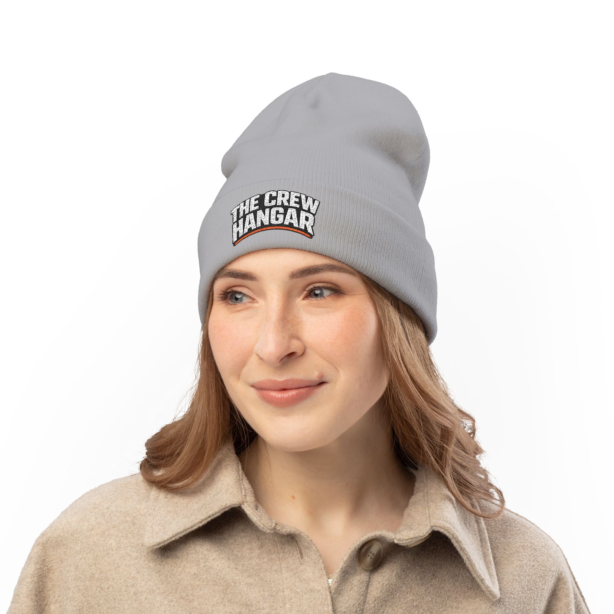 Embroidered 'The Crew Hangar' Knit Beanie — Cozy Crew Logo Winter Hat
