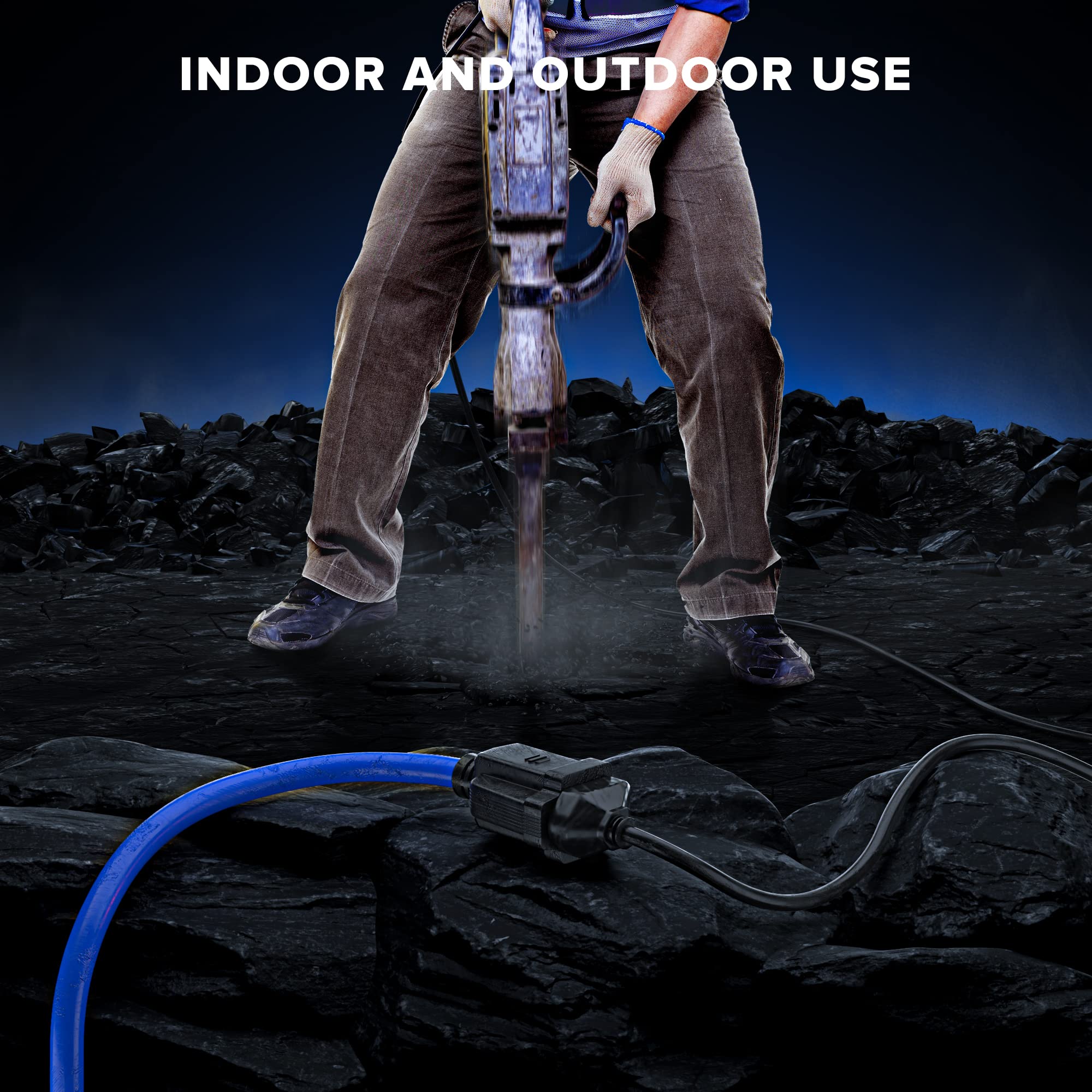 Maximm Extension Cord 10 Ft Blue Power Cords Indoor 16 Gauge Wire SJTW Heavy Duty ETL Listed (10Ft, Blue)