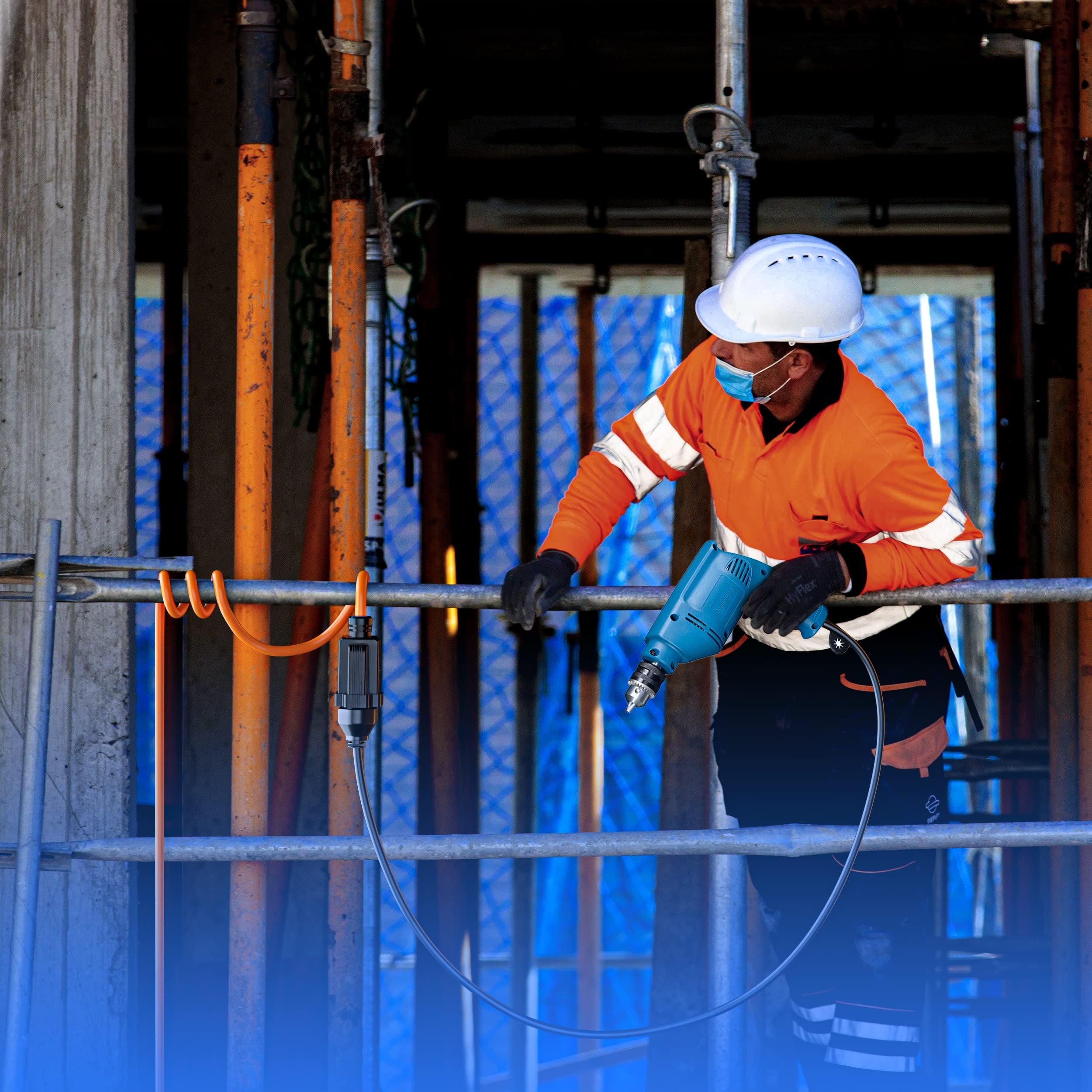 Maximm Extension Cord 10 Ft Blue Power Cords Indoor 16 Gauge Wire SJTW Heavy Duty ETL Listed (10Ft, Blue)