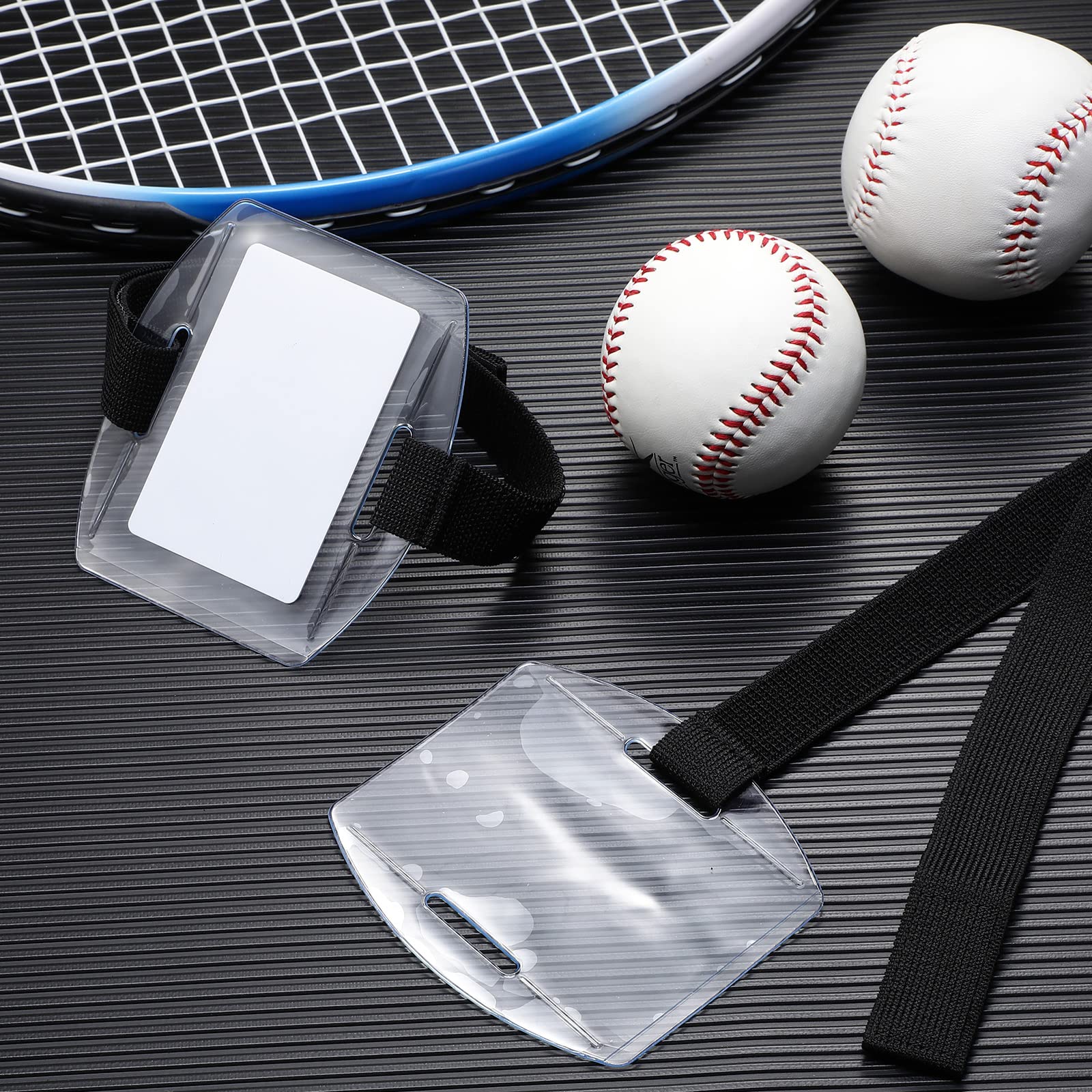 Epakh 30 Pcs Arm Badge Holder Armband ID Card Holder with Hook and Loop Fastener Clear Plastic Name Tag Badge Holder, Universal Size (Blue,Reflective Strips)