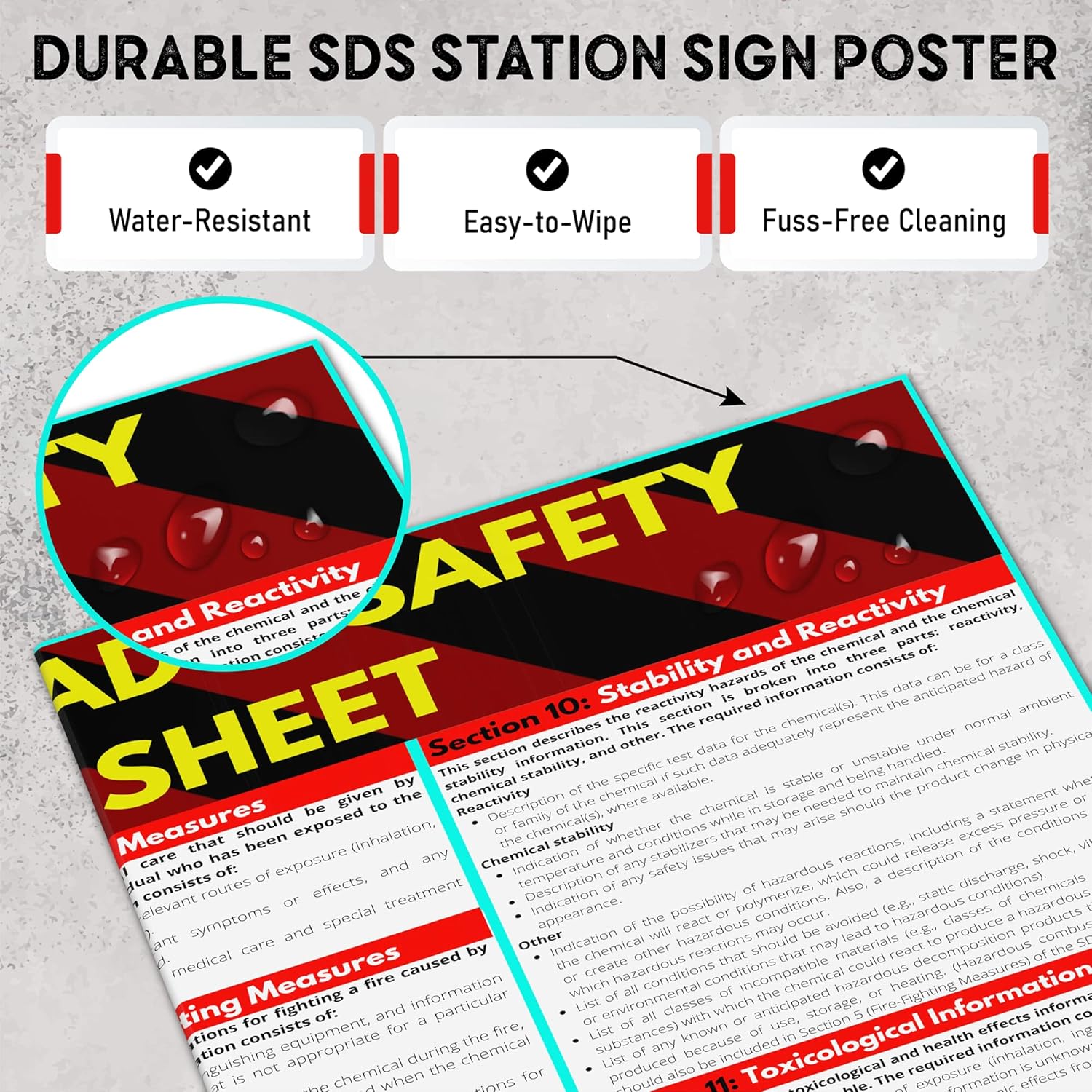 How to Read A Safety Data Sheet, SDS & MSDS Poster in English, Readable 24 x 36" UV Coated Paper Sign, OSHA, HMIS & Hazard Compliance Center Brief