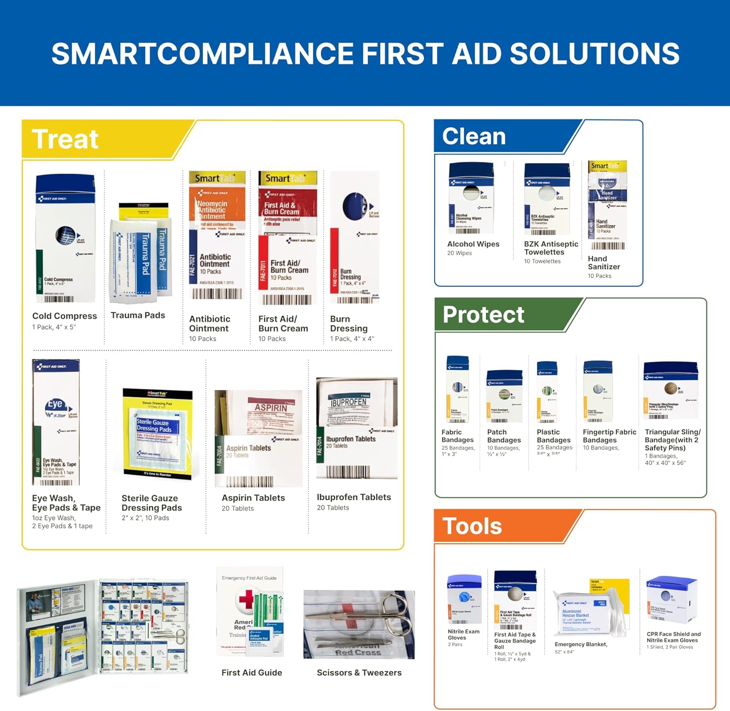 First Aid Only 746000 SmartCompliance 50-Person ANSI A+ and OSHA Compliant First Aid Kit for Business, Large Metal First Aid Cabinet with Medications, 241 Pieces