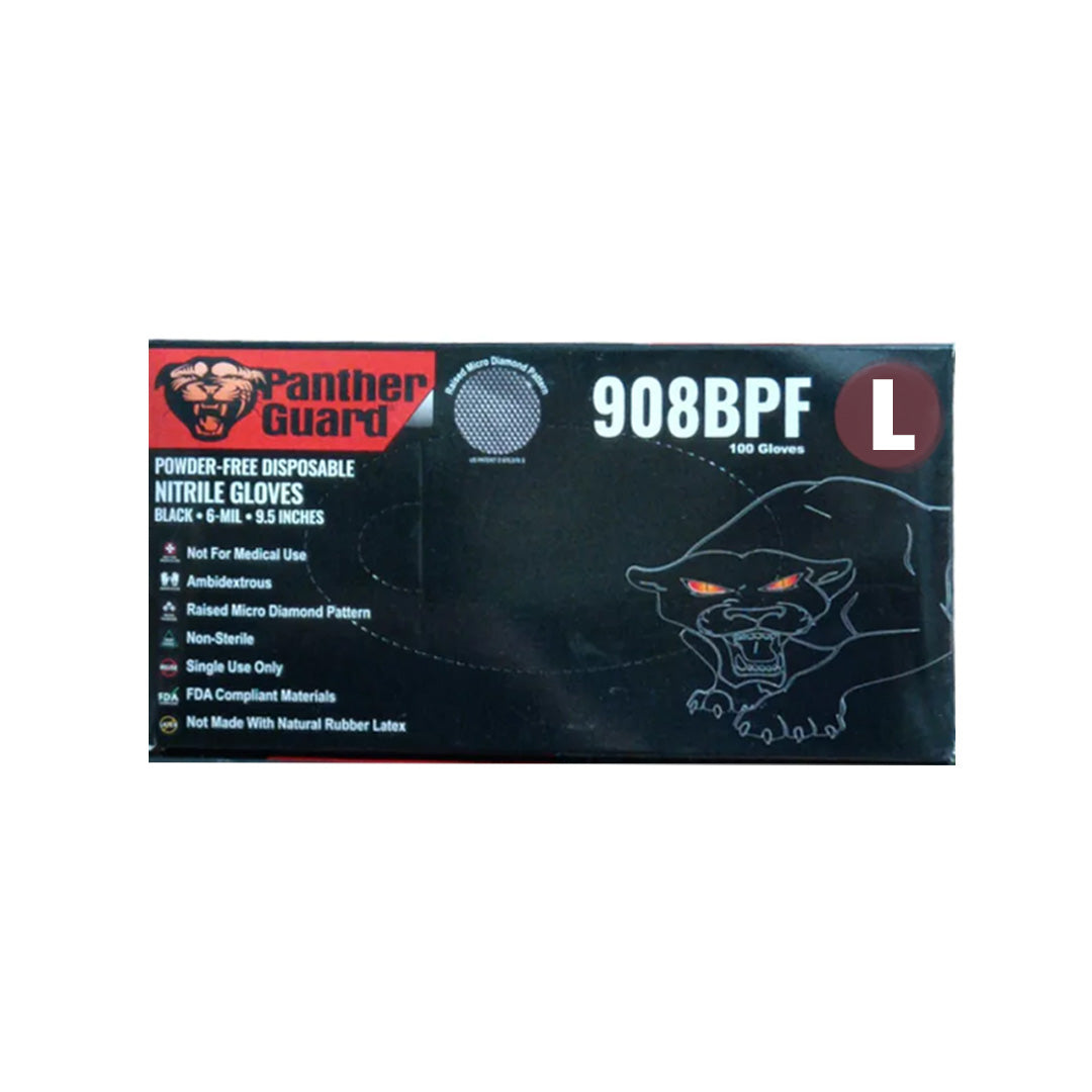 Panther Guard Disposable Black Nitrile 6MM Powder-Free Gloves