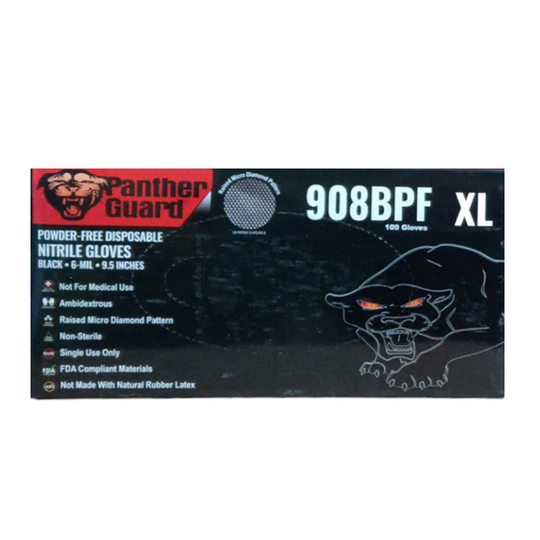 Panther Guard Disposable Black Nitrile 6MM Powder-Free Gloves
