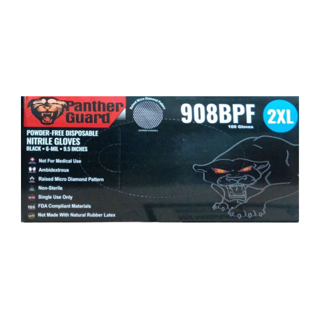 Panther Guard Disposable Black Nitrile 6MM Powder-Free Gloves