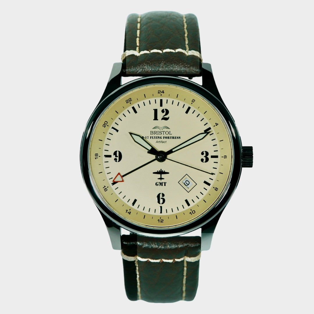 B-17 Tribute Watch - Classic Aviator Design | Polished Stainless Steel, Beige Dial