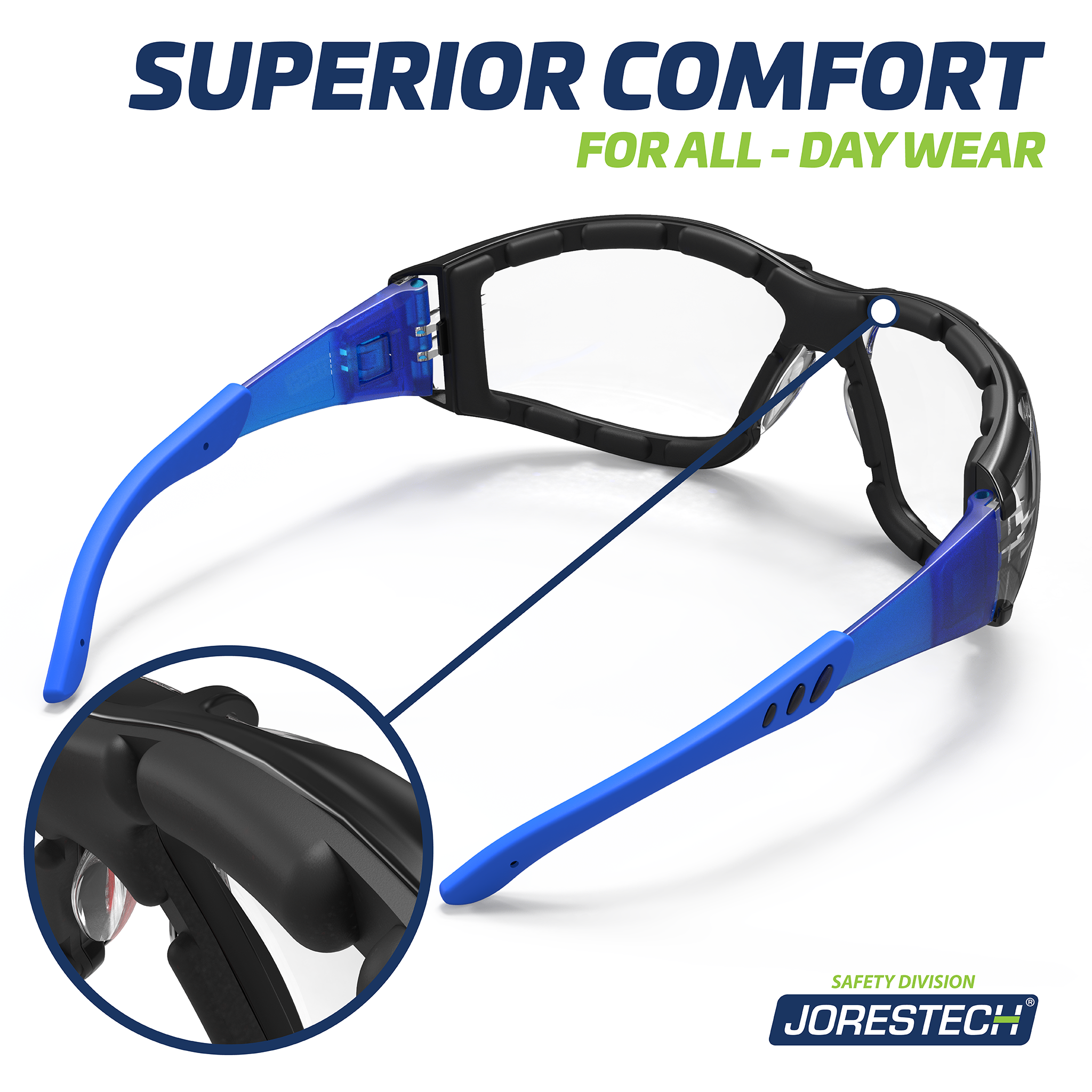 Anti-Fog Safety Glasses Convertible to Goggles with Removable Foam Seal, Temples & Headband