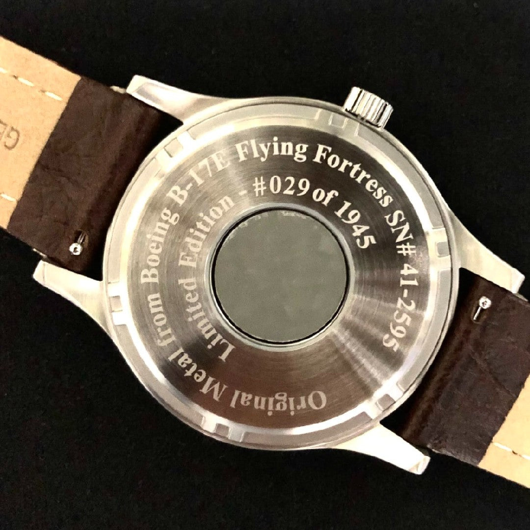 B-17 Tribute Watch - Classic Aviator Design | Polished Stainless Steel, Beige Dial