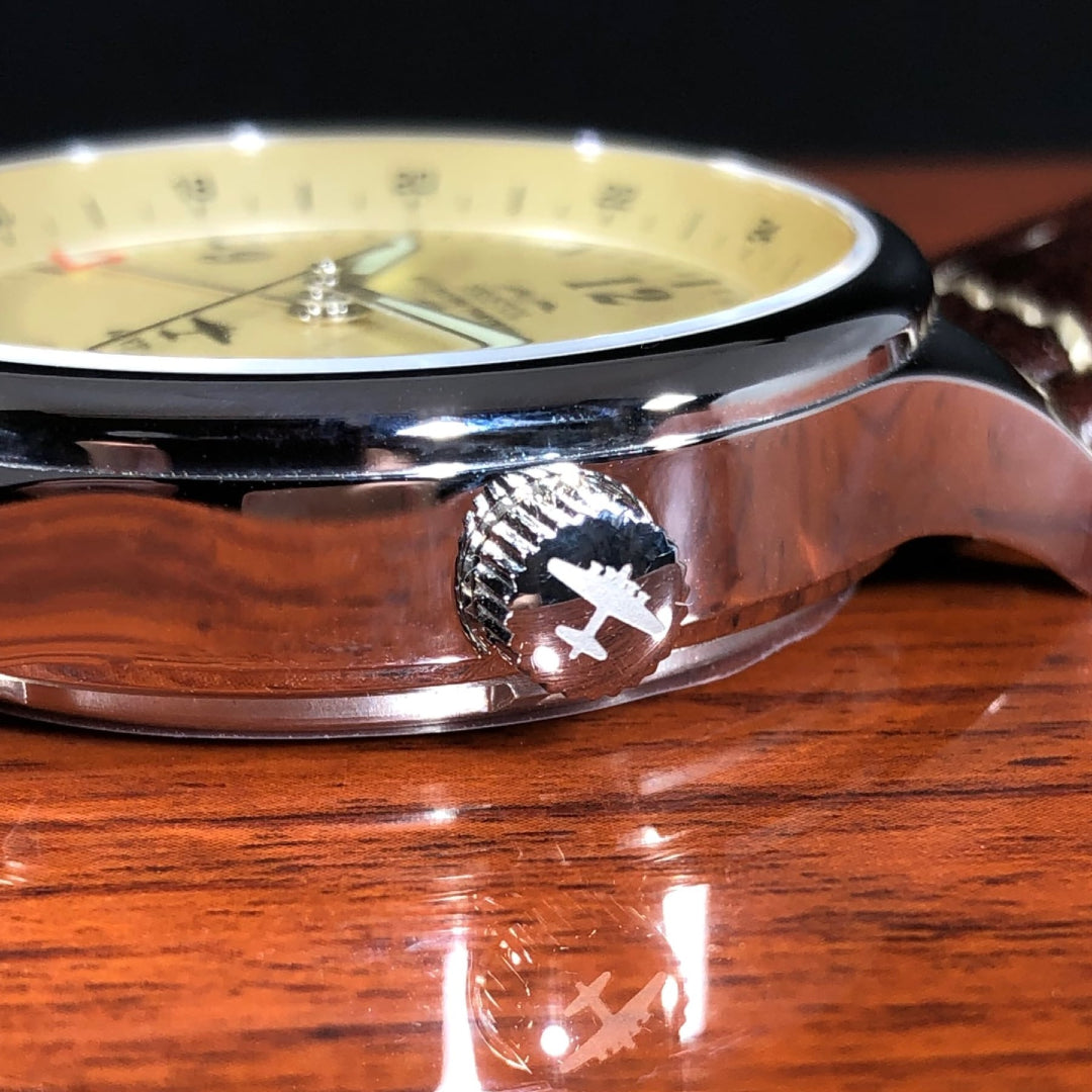 B-17 Tribute Watch - Classic Aviator Design | Polished Stainless Steel, Beige Dial