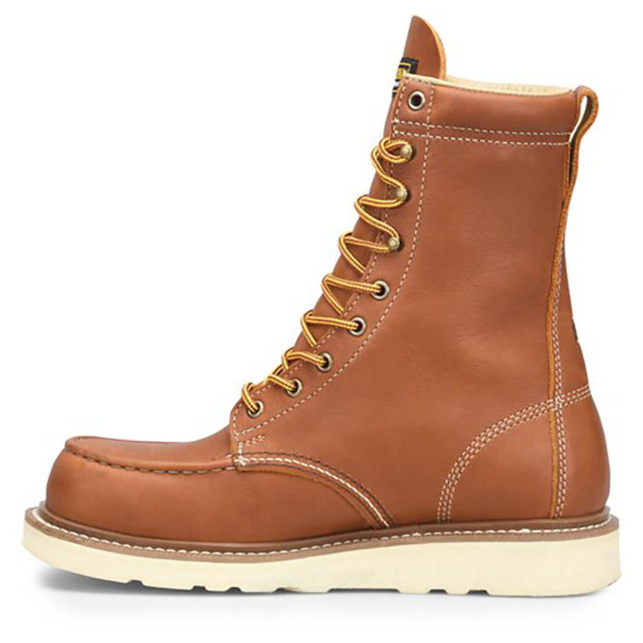 Steel Toe Work Boots - Men's Moc Toe Leather Wedge Sole Durable Safety Footwear